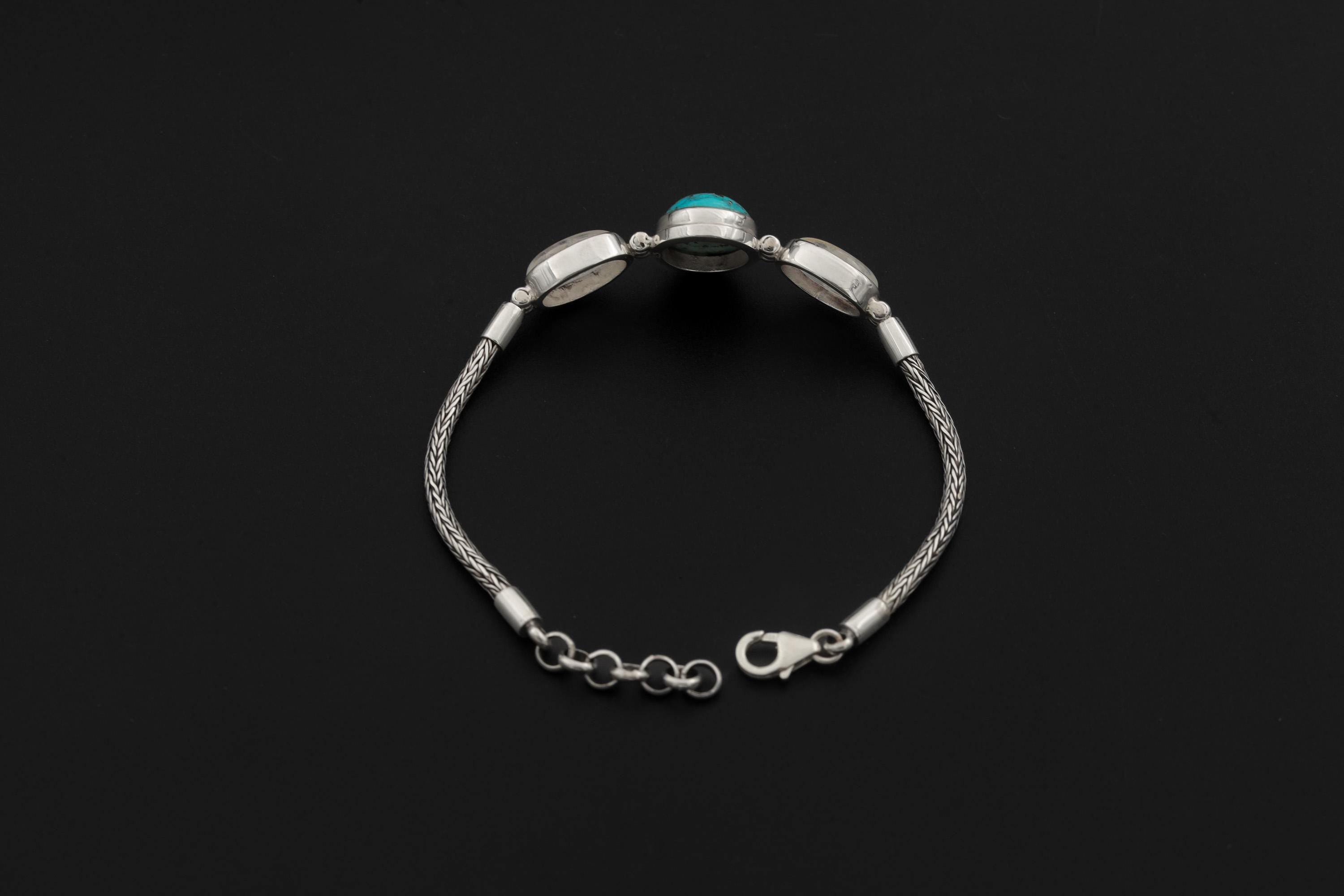 Turquoise Moonstone Silver Bracelet, Snake Chain Bracelet, 925 Sterling Silver, Oval Turquoise Center, Moonstone Bracelet, Healing Jewelry