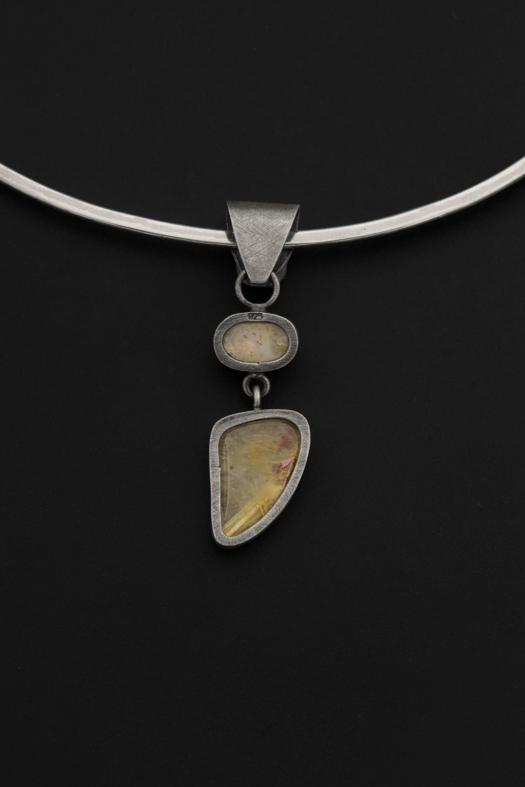 Matrix Turquoise Pendant 925 Silver Double Stone Marquise Cabochon Necklace Sagittarius Throat Chakra Gift