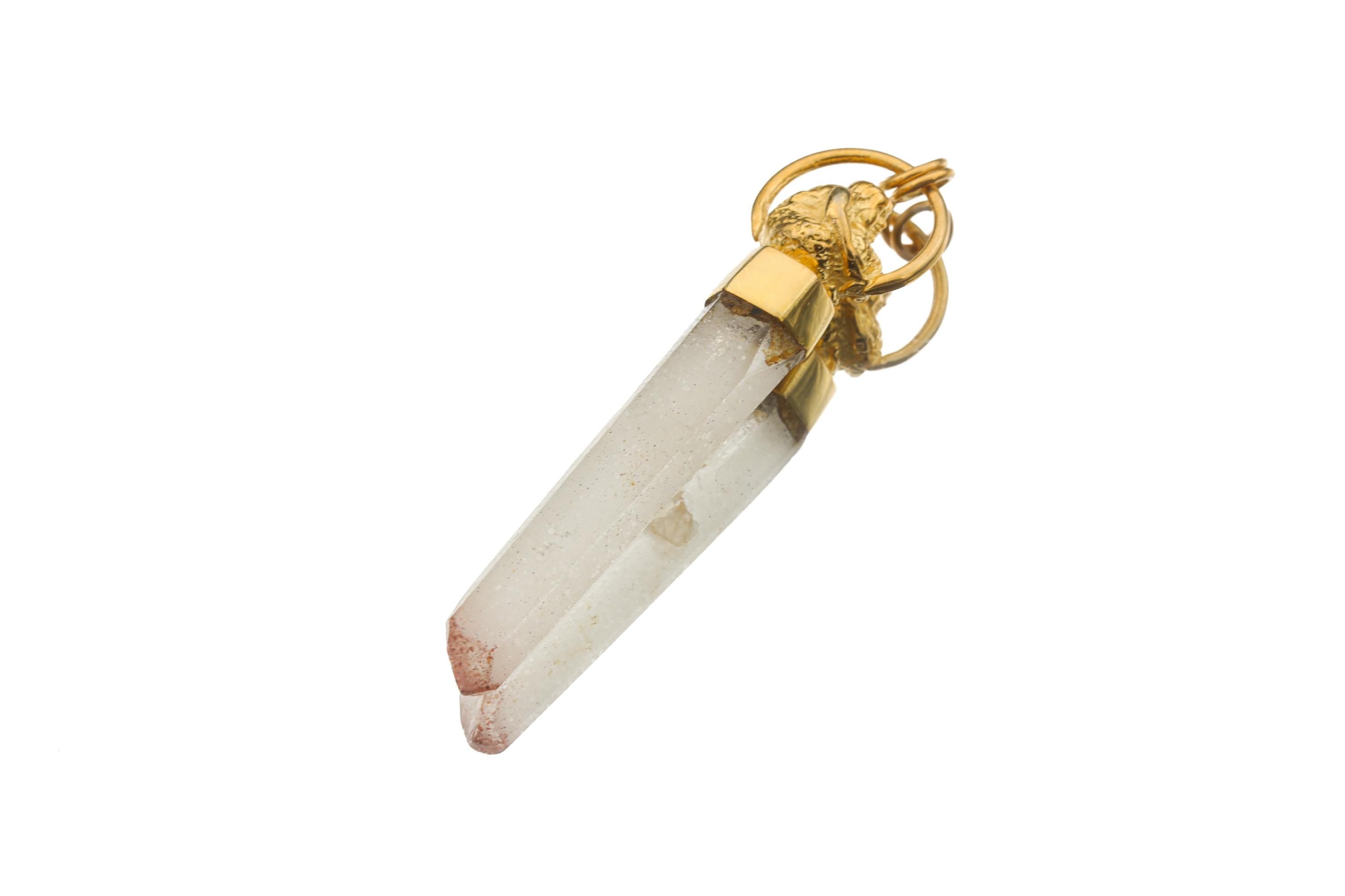 Natural Strawberry Quartz Point - Gold Plated Sterling Silver set - Big Round Buddha - Crystal Pendant