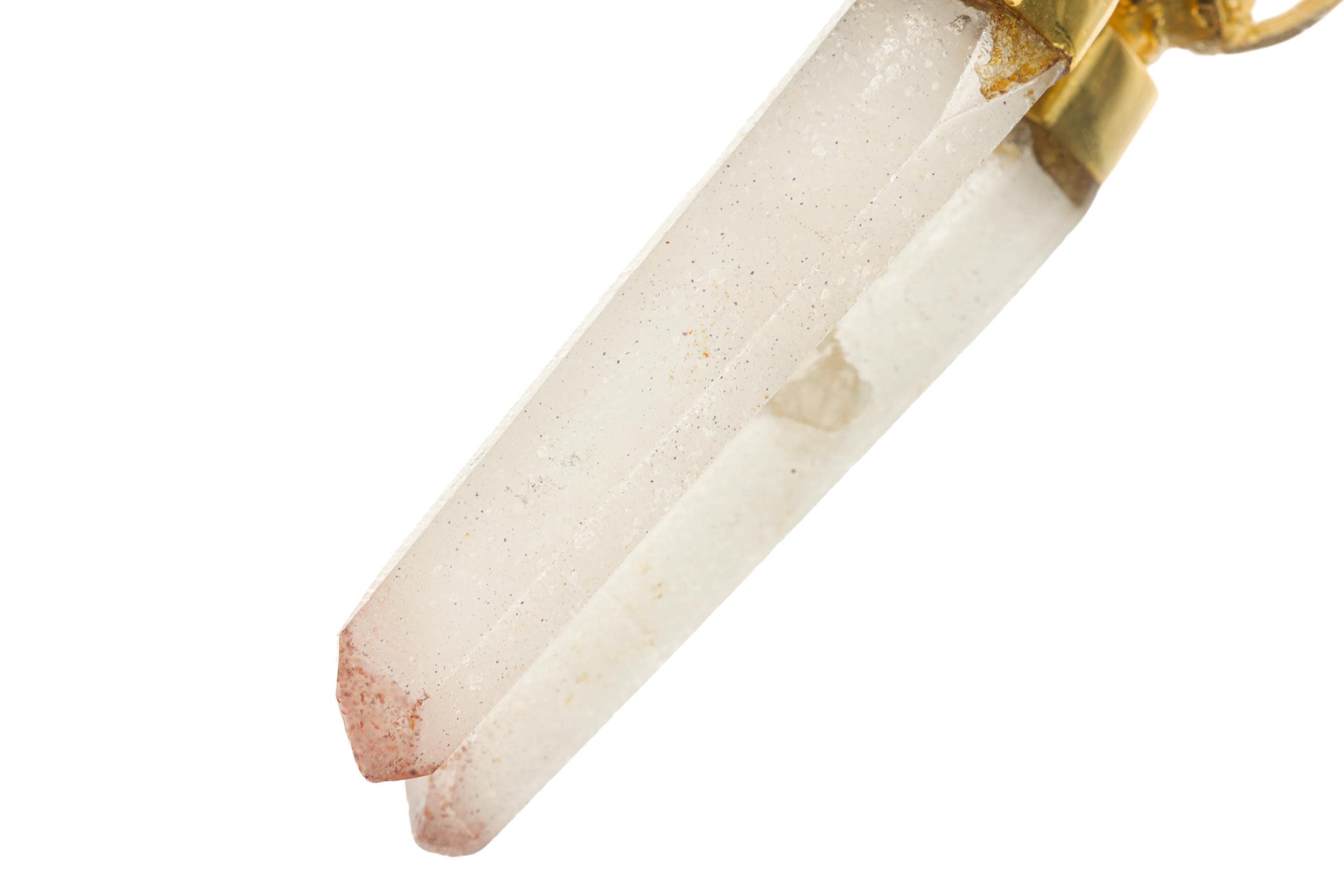 Natural Strawberry Quartz Point - Gold Plated Sterling Silver set - Big Round Buddha - Crystal Pendant