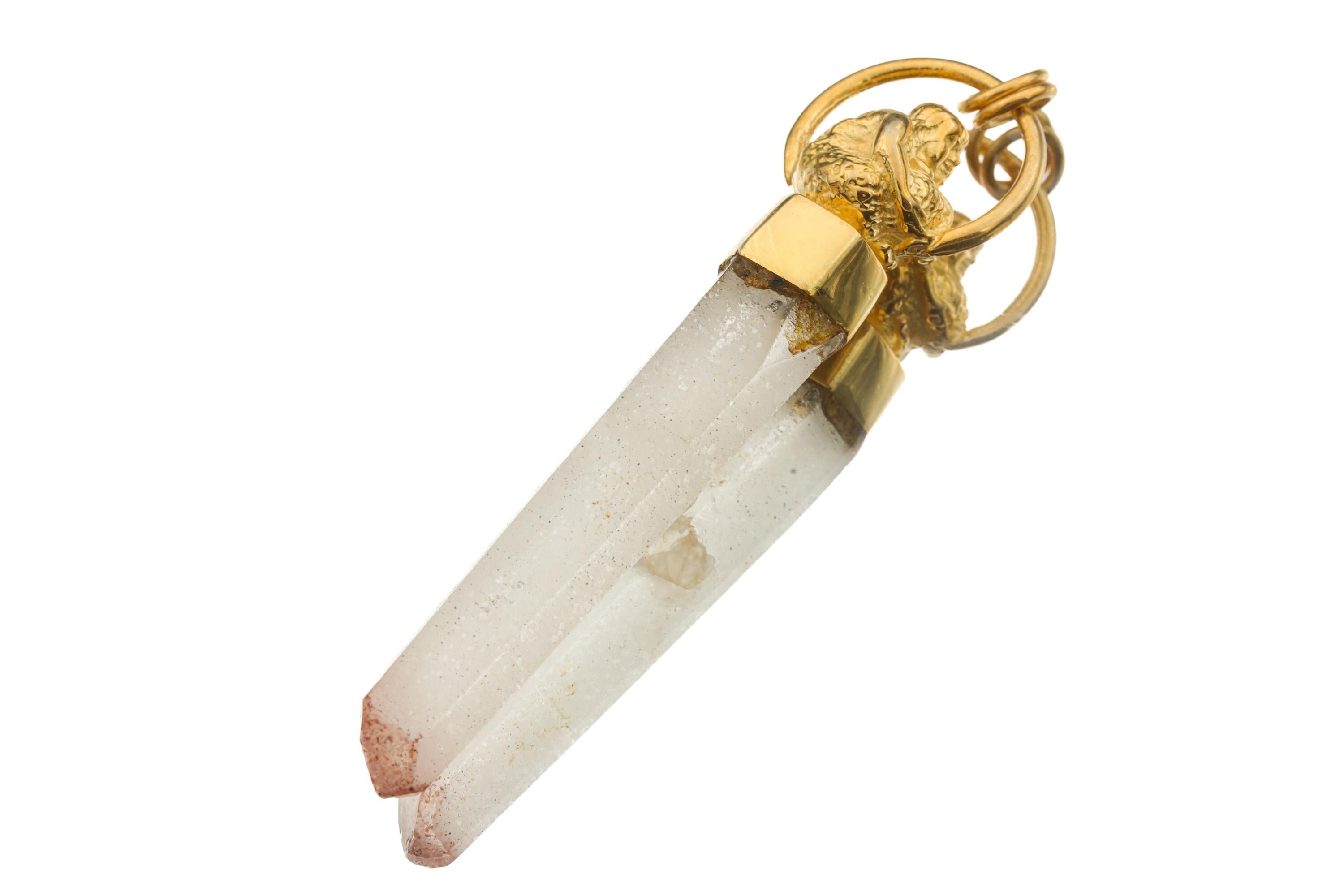 Natural Strawberry Quartz Point - Gold Plated Sterling Silver set - Big Round Buddha - Crystal Pendant