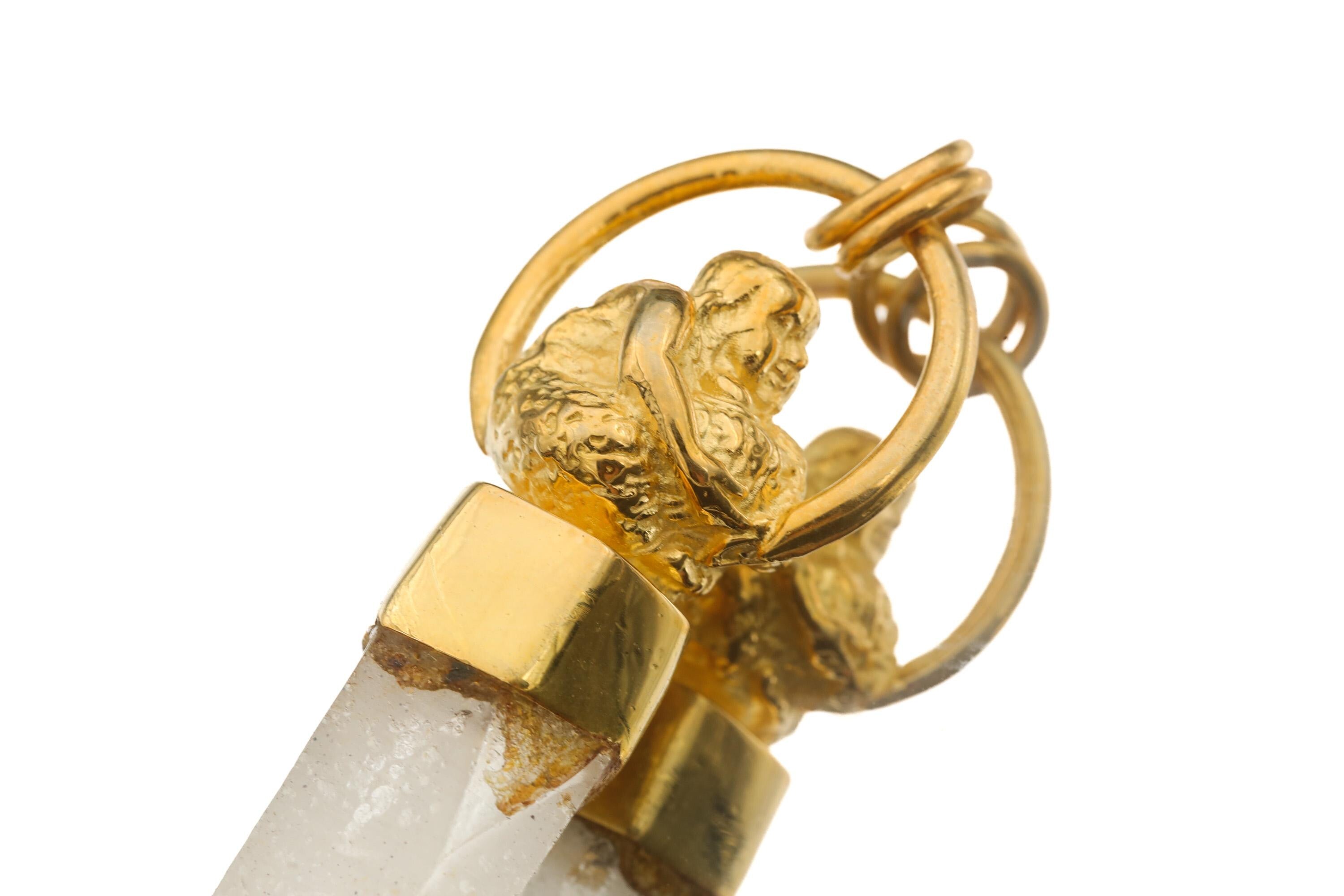 Natural Strawberry Quartz Point - Gold Plated Sterling Silver set - Big Round Buddha - Crystal Pendant