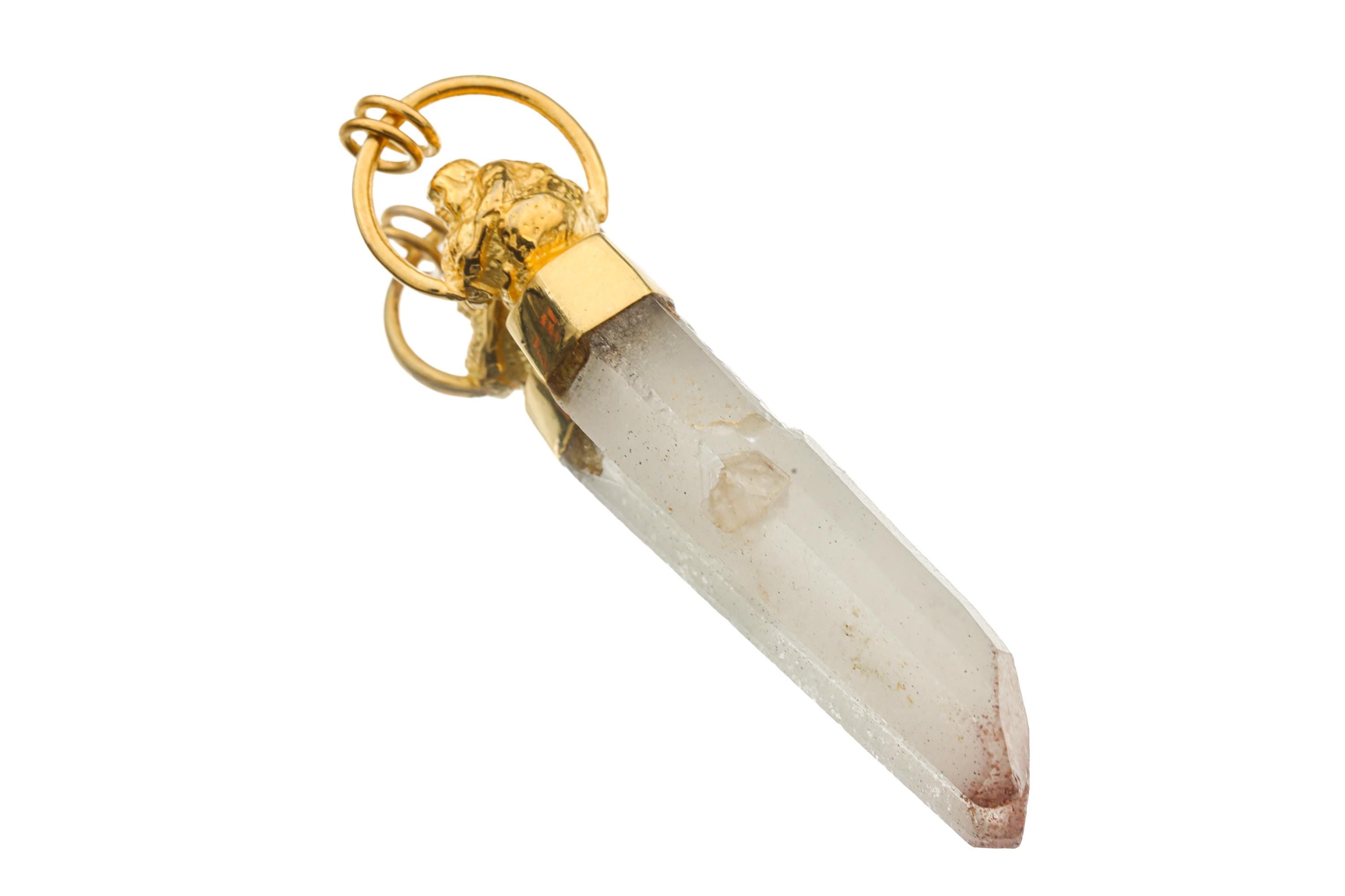 Buddha Quartz Pendant Gold Plated Sterling Silver Clear Strawberry Quartz Crown Heart Chakra Gift
