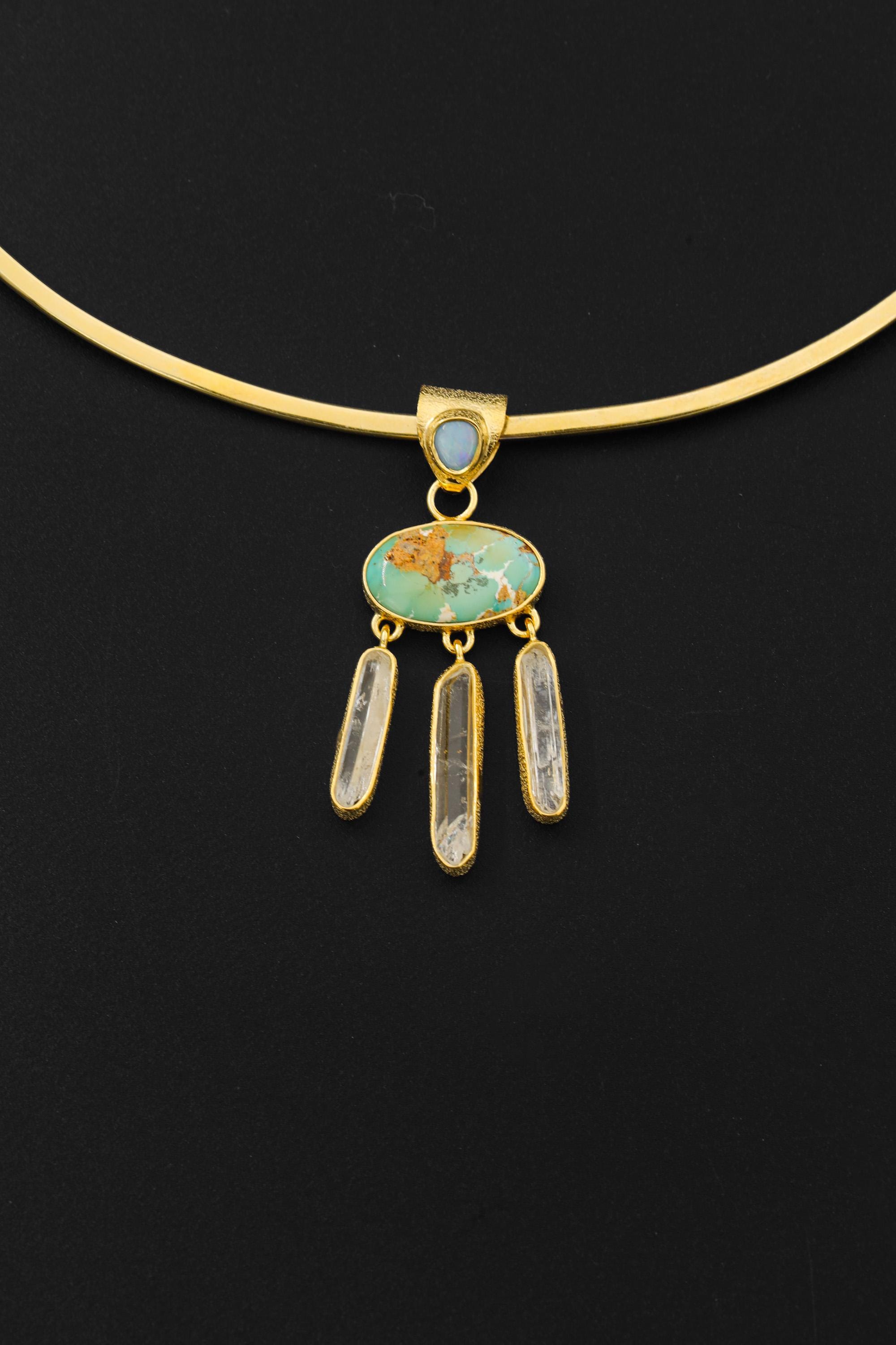 Turquoise Opal Quartz Pendant 925 Silver 18k Gold Plated Dreamcatcher Necklace Throat Crown Chakra Gift