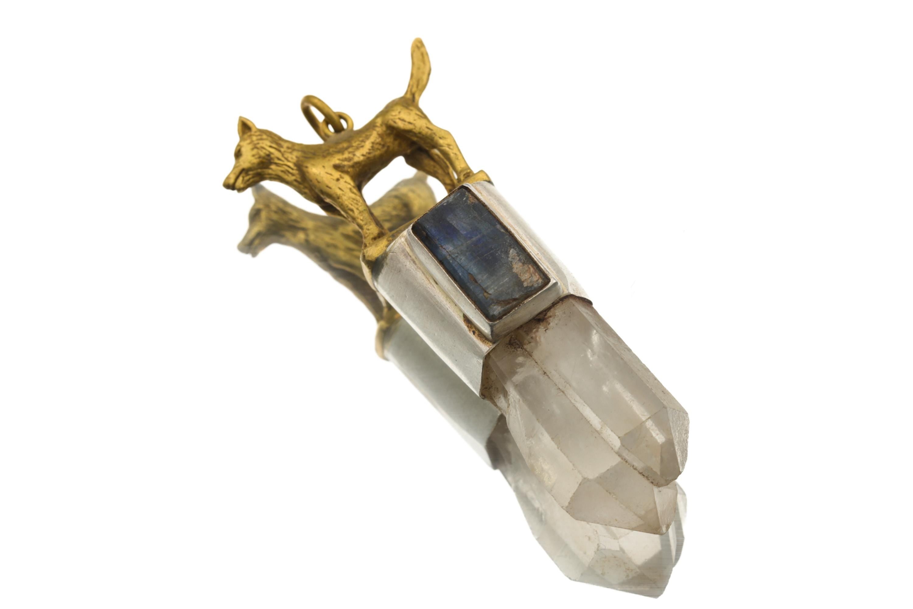 Himalayan Quartz & Kyanite Pendant: Sterling Silver Dog Amulet