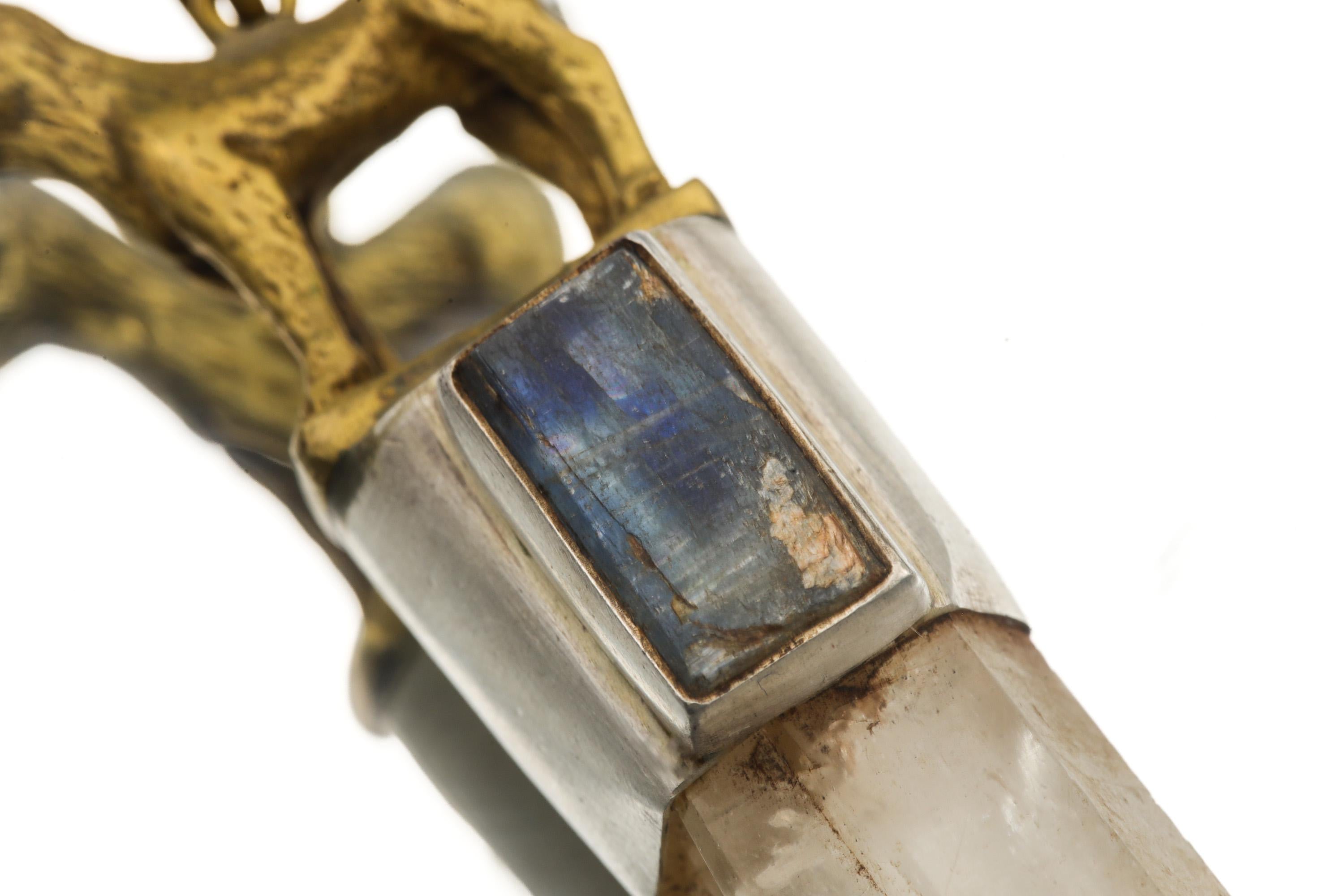 Himalayan Quartz & Kyanite Pendant: Sterling Silver Dog Amulet