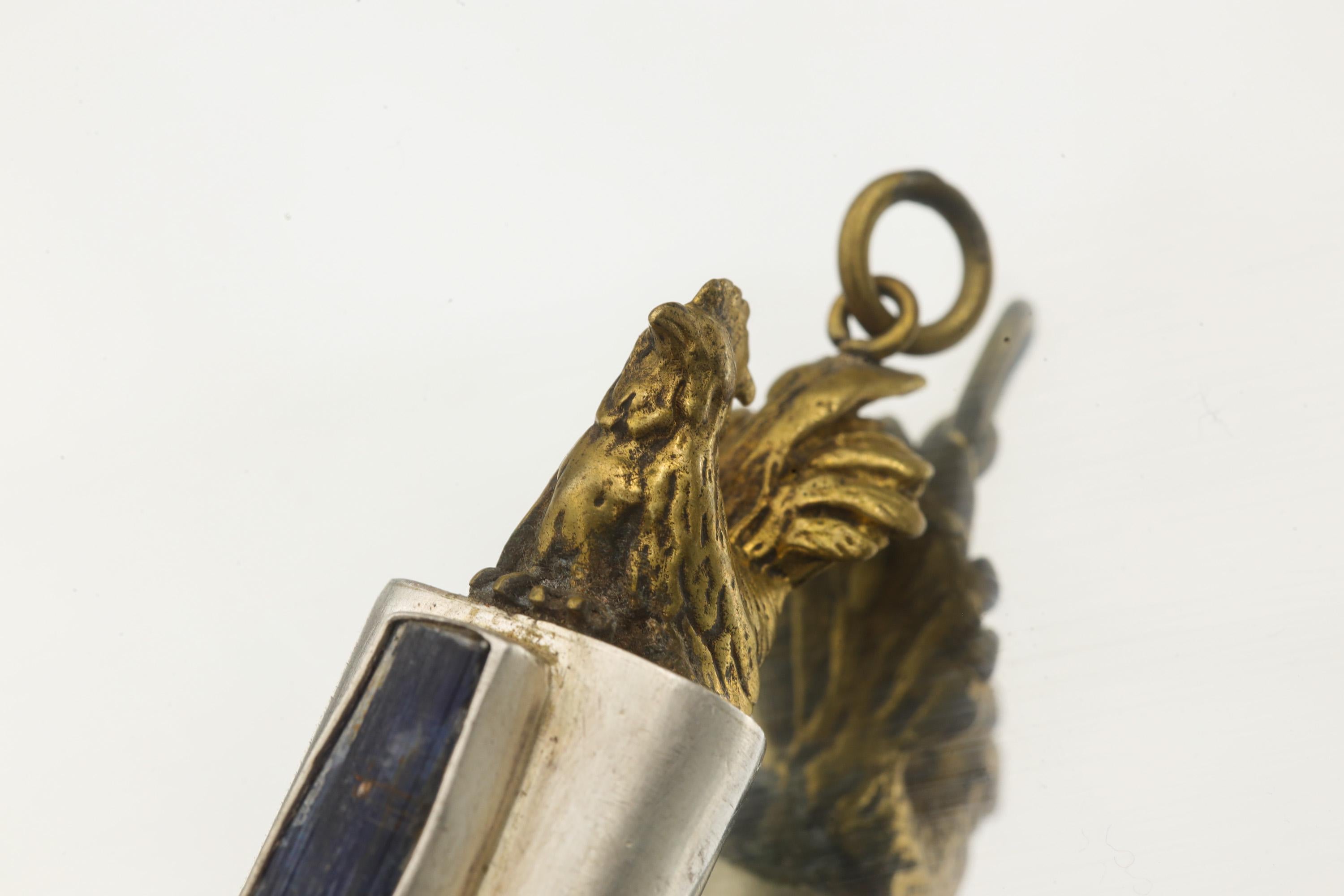 Kyanite & Quartz Crystal Pendant: Brass Rooster, Sterling Silver Talisman