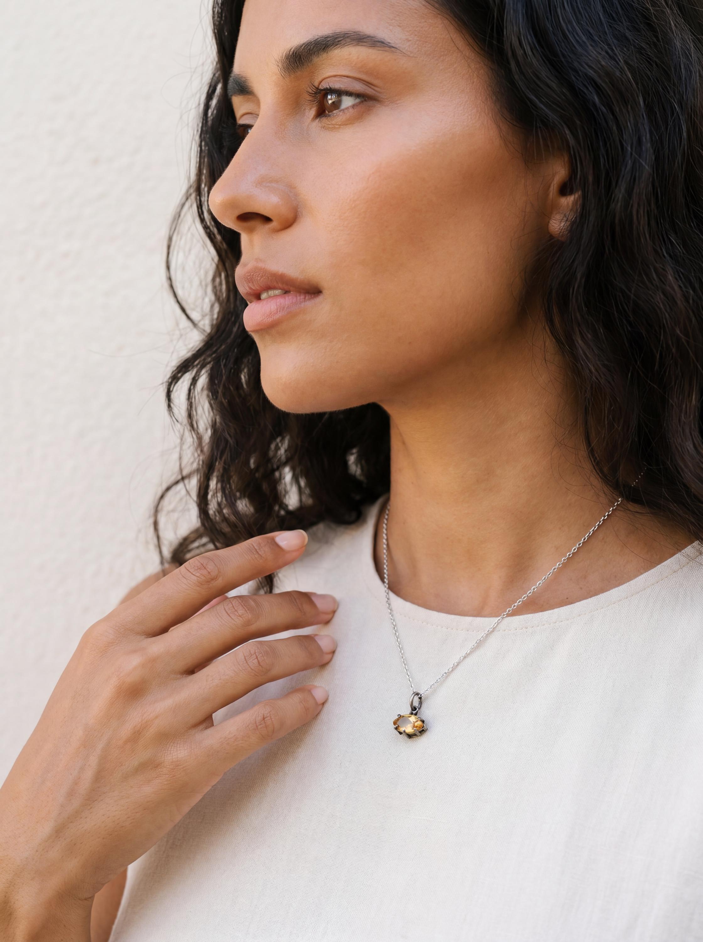 Faceted Marquise Citrine Pendant, 925 Sterling Silver Sand Texture Claw Set Talisman, Solar Plexus Gemstone, Oxidized Gift