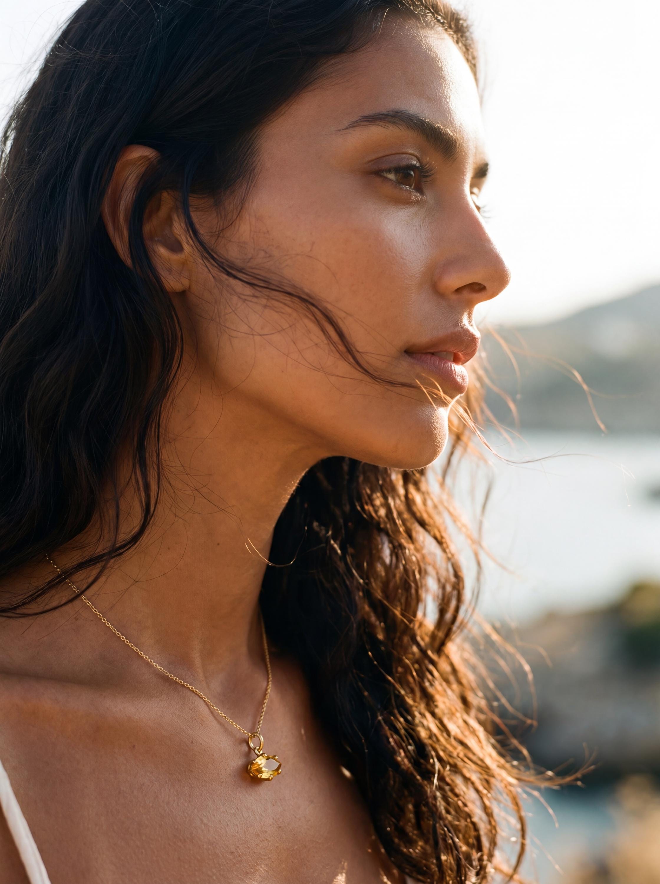 Claw Set Natural citrine Eye Pendant, Gold Plated 925 Sterling Sand textured Silver, Faceted Marquise Crystal, Throat Chakra December Gift