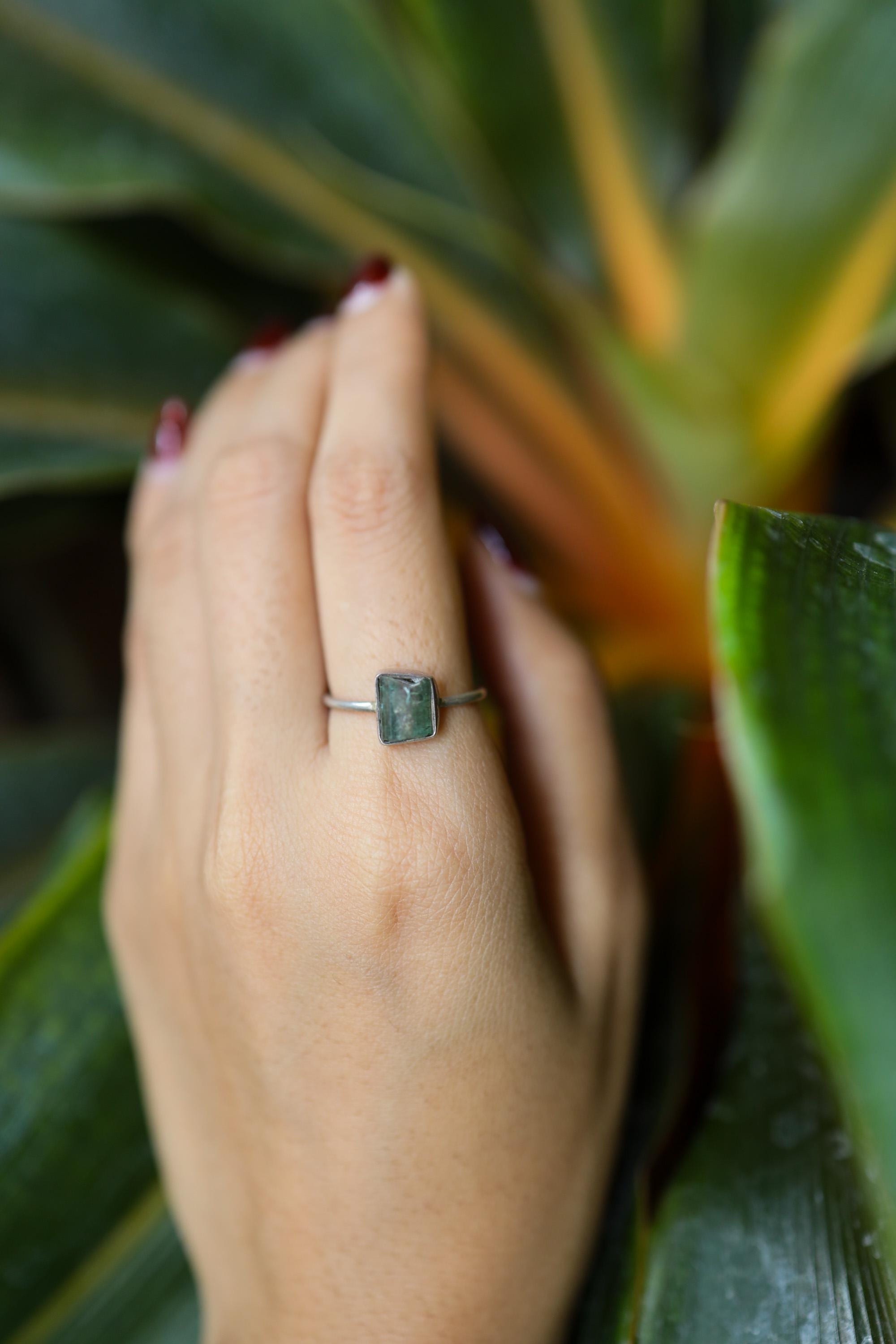 Watermelon Tourmaline Ring 925 Sterling Silver 2mm Stack Band Green Pink Core Crystal Heart Chakra Jewelry Gift Size 6 1/4