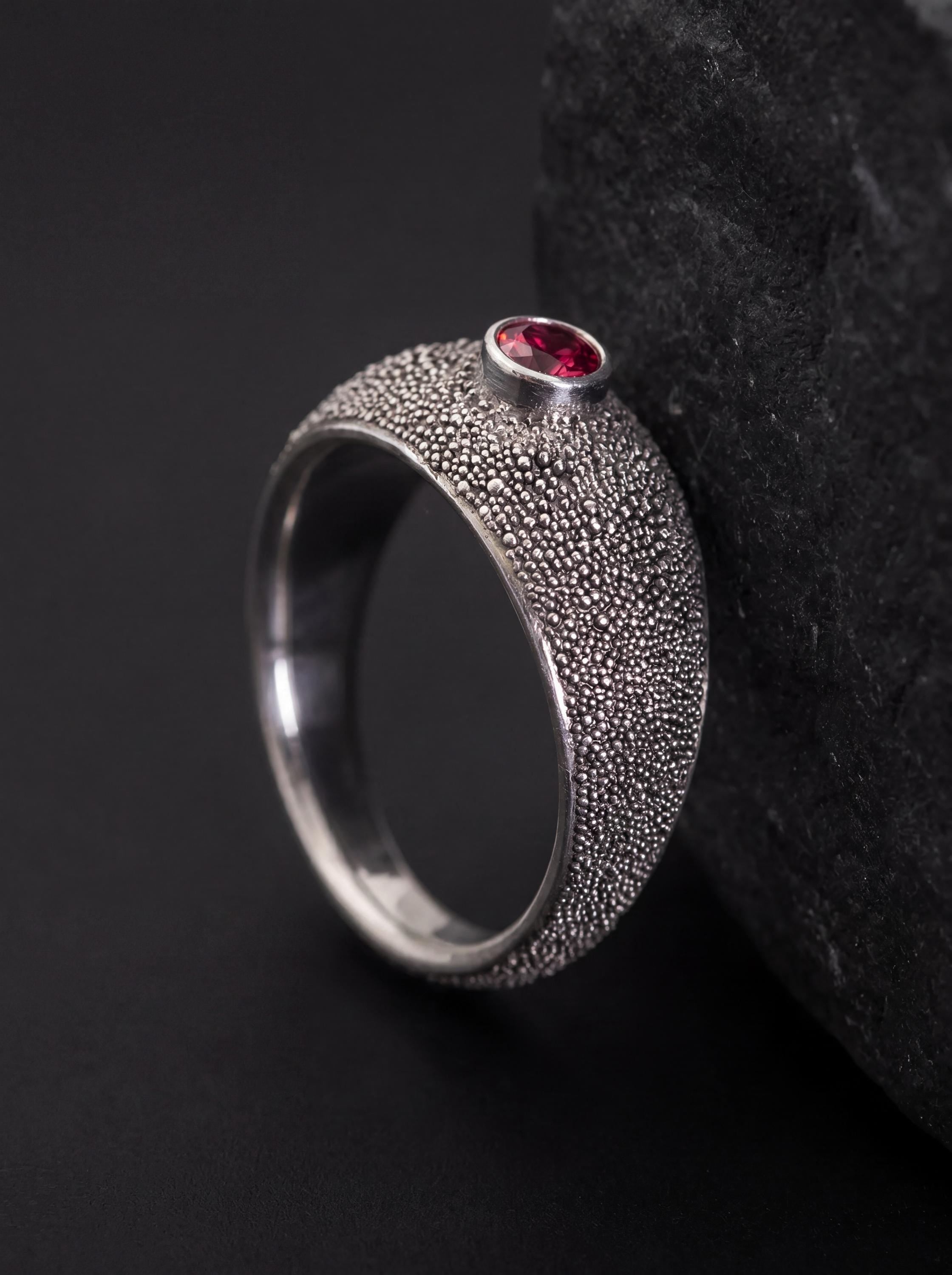 Red Garnet Silver Ring 925 Sterling Silver Textured Oxidized Finish Faceted Garnet Ring Minimalist Statement Jewelry Root Chakra Gift