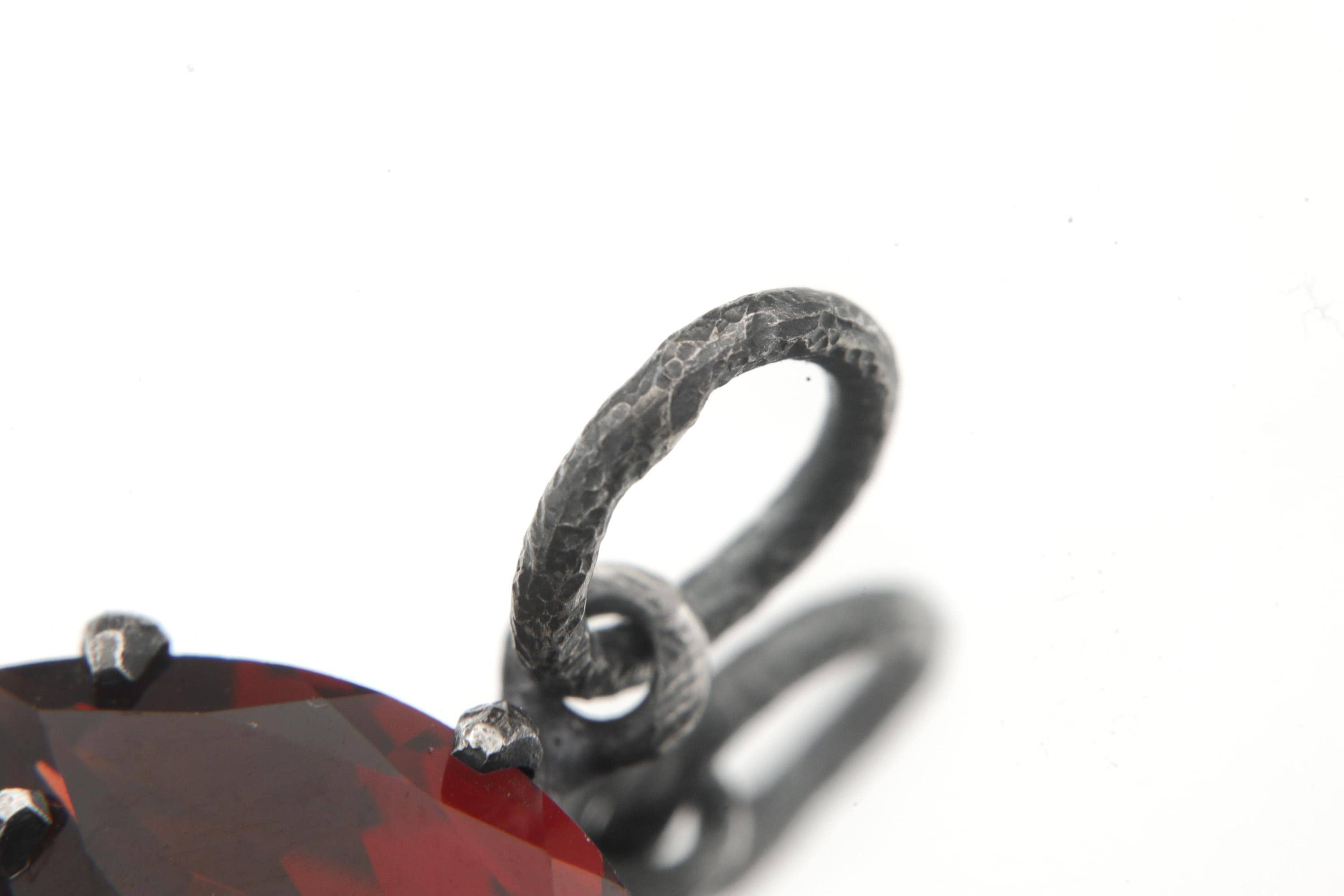 Garnet Marquise Pendant 925 Sterling Silver Sand Textured Oxidized Claw Necklace Root Chakra January Birthstone Gift