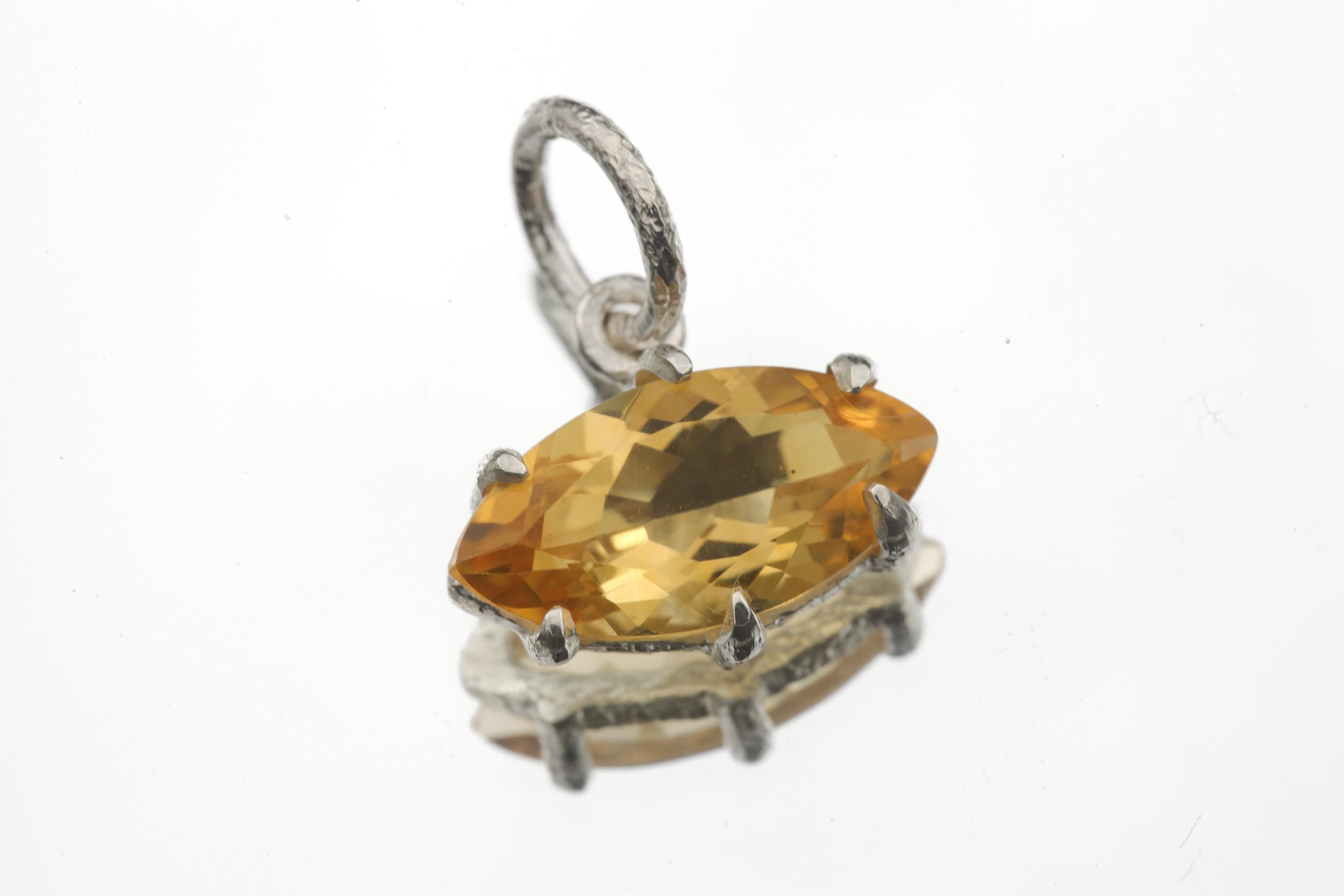 Citrine Marquise Pendant 925 Sterling Silver High Shine Claw Necklace Solar Plexus Chakra Leo Fire Gift