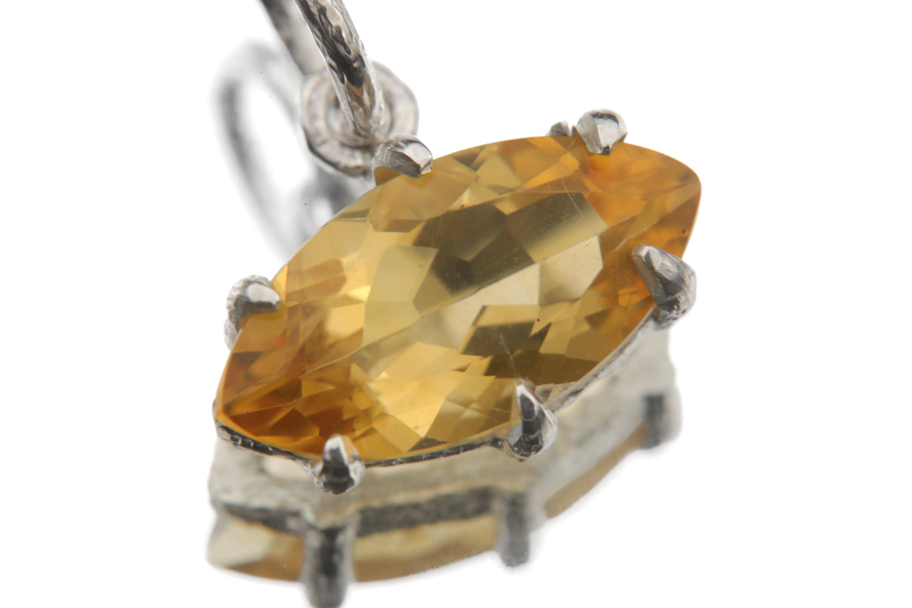 Citrine Marquise Pendant 925 Sterling Silver High Shine Claw Necklace Solar Plexus Chakra Leo Fire Gift
