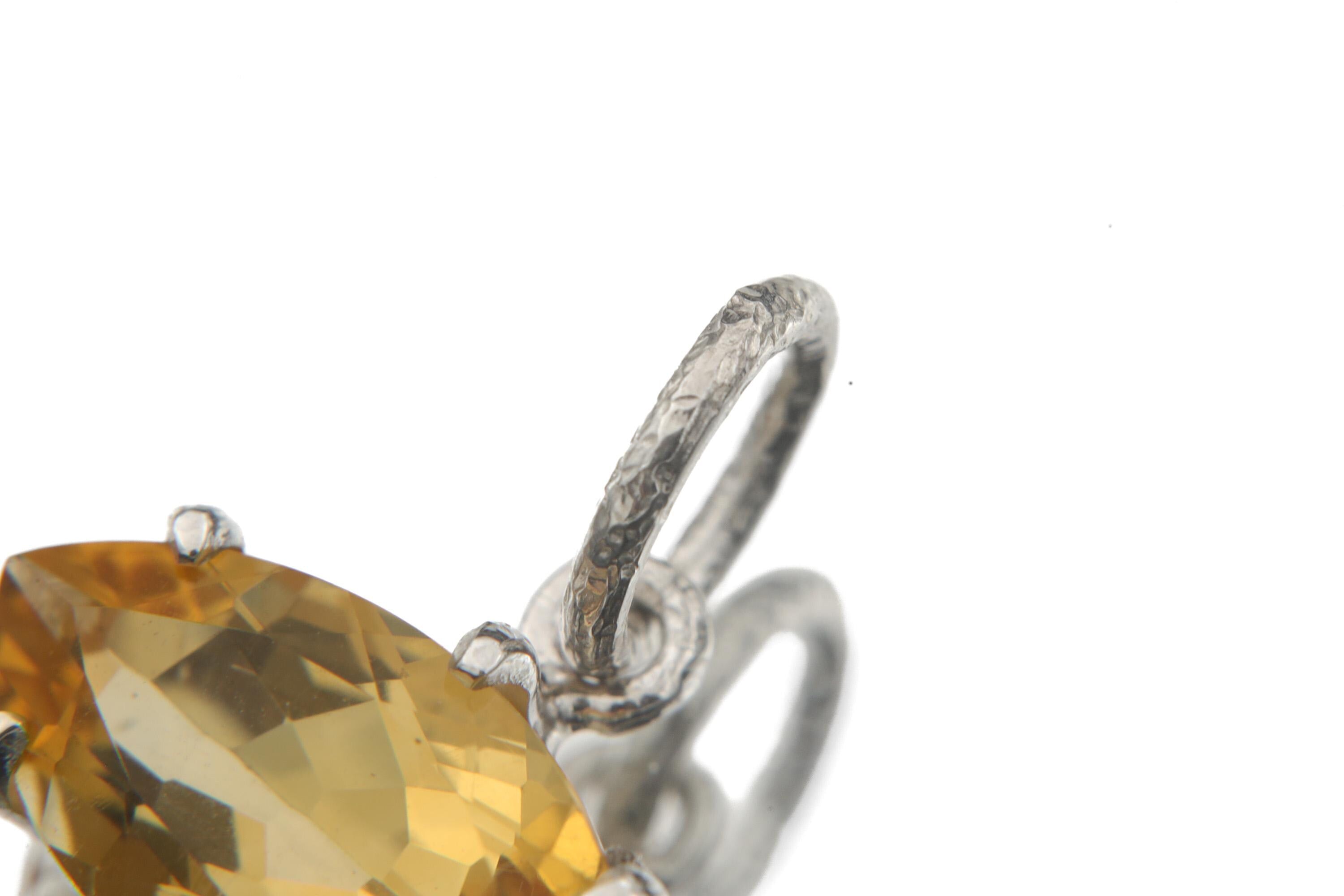 Citrine Marquise Pendant 925 Sterling Silver High Shine Claw Necklace Solar Plexus Chakra Leo Fire Gift