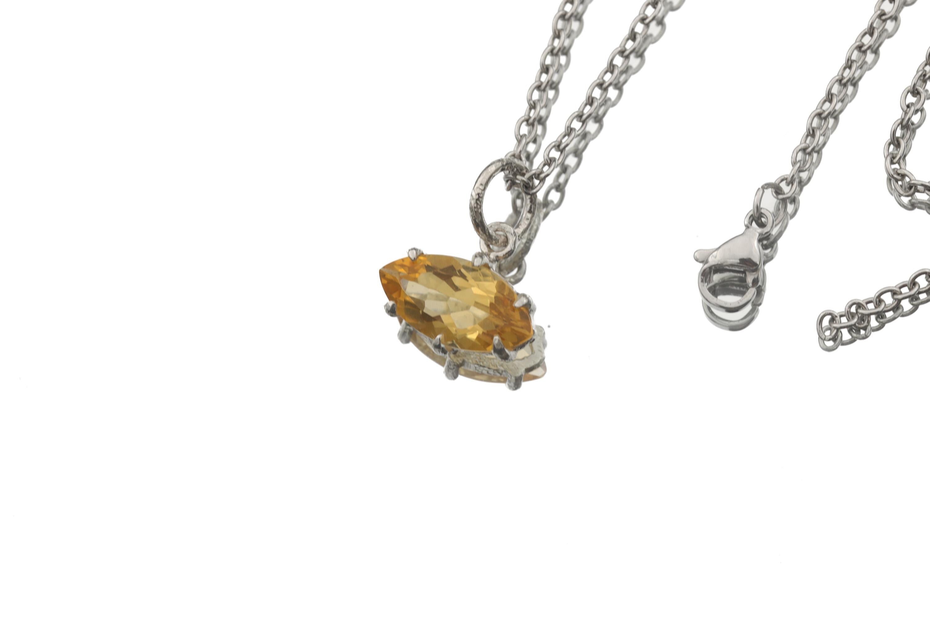 Citrine Marquise Pendant 925 Sterling Silver High Shine Claw Necklace Solar Plexus Chakra Leo Fire Gift