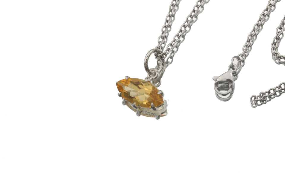 Citrine Marquise Pendant 925 Sterling Silver High Shine Claw Necklace Solar Plexus Chakra Leo Fire Gift