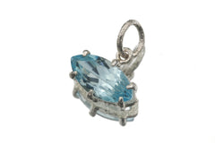 Blue Topaz Eye Pendant 925 Silver Marquise Faceted Claw Set Necklace Shiny Sand Texture Sky Blue Gemstone Throat Chakra Jewelry