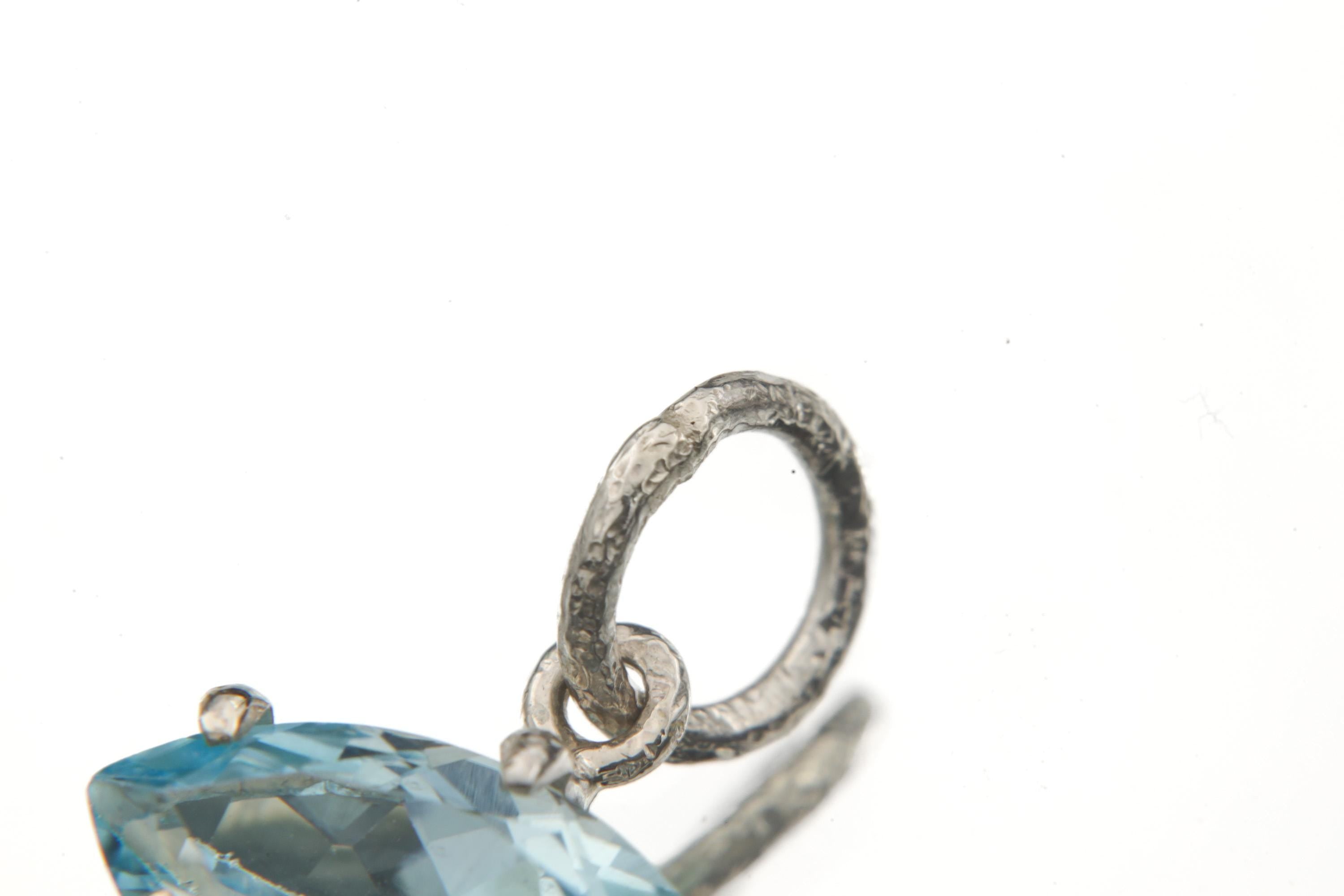 Blue Topaz Eye Pendant 925 Silver Marquise Faceted Claw Set Necklace Shiny Sand Texture Sky Blue Gemstone Throat Chakra Jewelry
