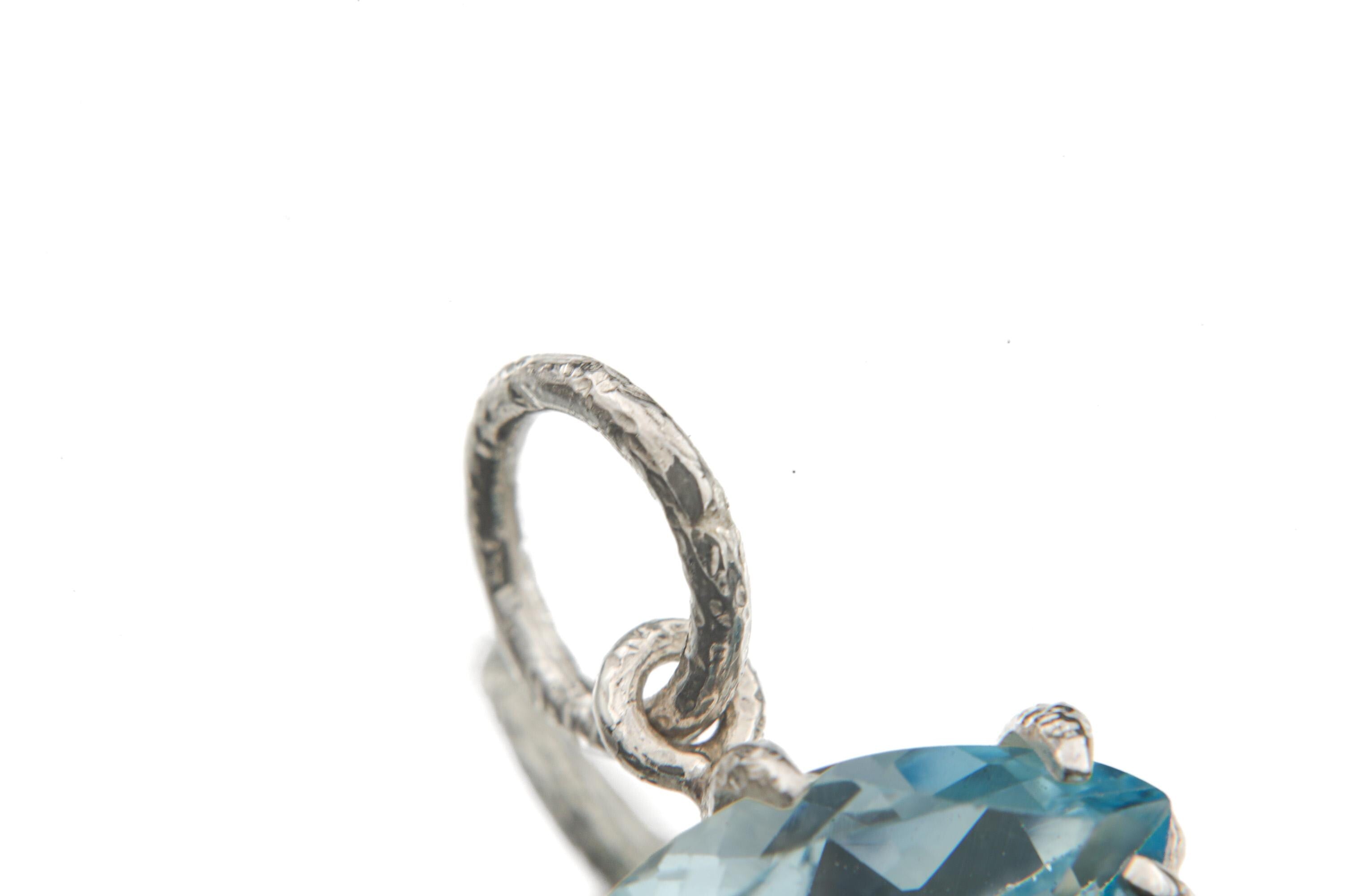 Blue Topaz Eye Pendant 925 Silver Marquise Faceted Claw Set Necklace Shiny Sand Texture Sky Blue Gemstone Throat Chakra Jewelry