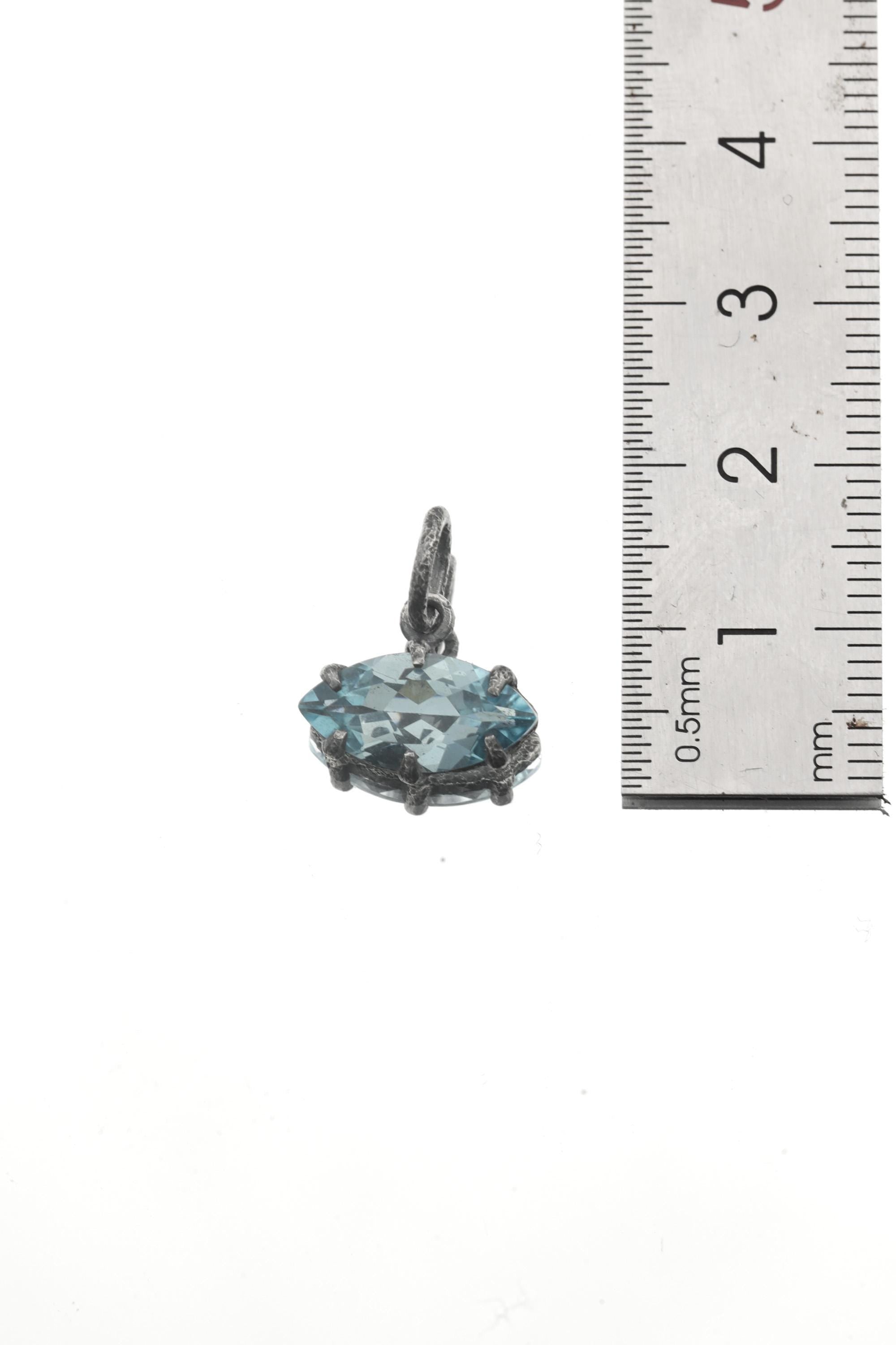 Claw Set Blue Topaz Eye Pendant 925 Sterling Silver Marquise Faceted Necklace Oxidized Sand Texture Throat Chakra December Birthstone Gift