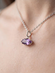 Amethyst Eye Pendant 925 Sterling Silver Claw Set High Shine Marquise Necklace Crown Third Eye Chakra Pisces Gift