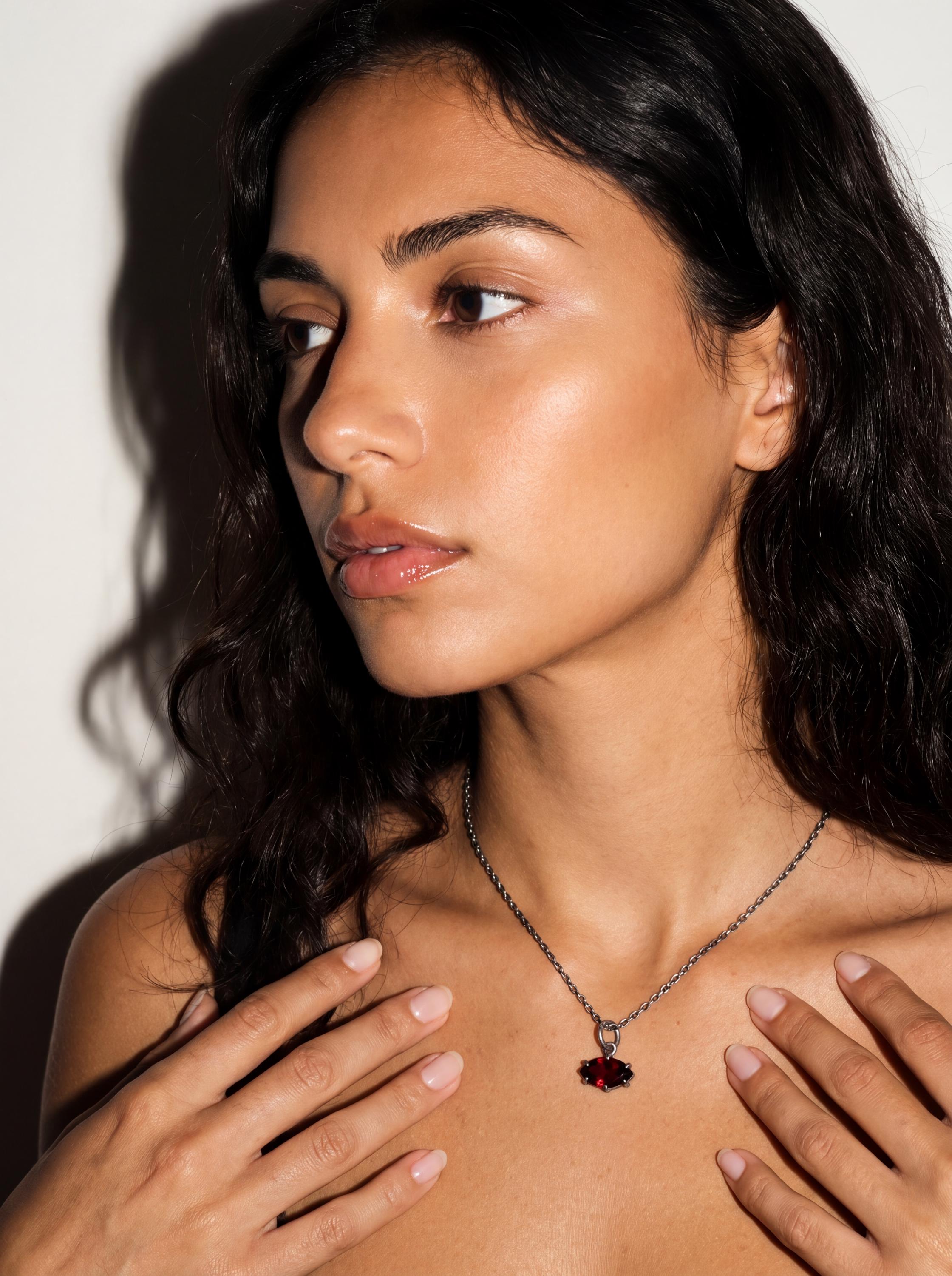 Garnet Marquise Pendant 925 Sterling Silver Sand Textured Oxidized Claw Necklace Root Chakra January Birthstone Gift