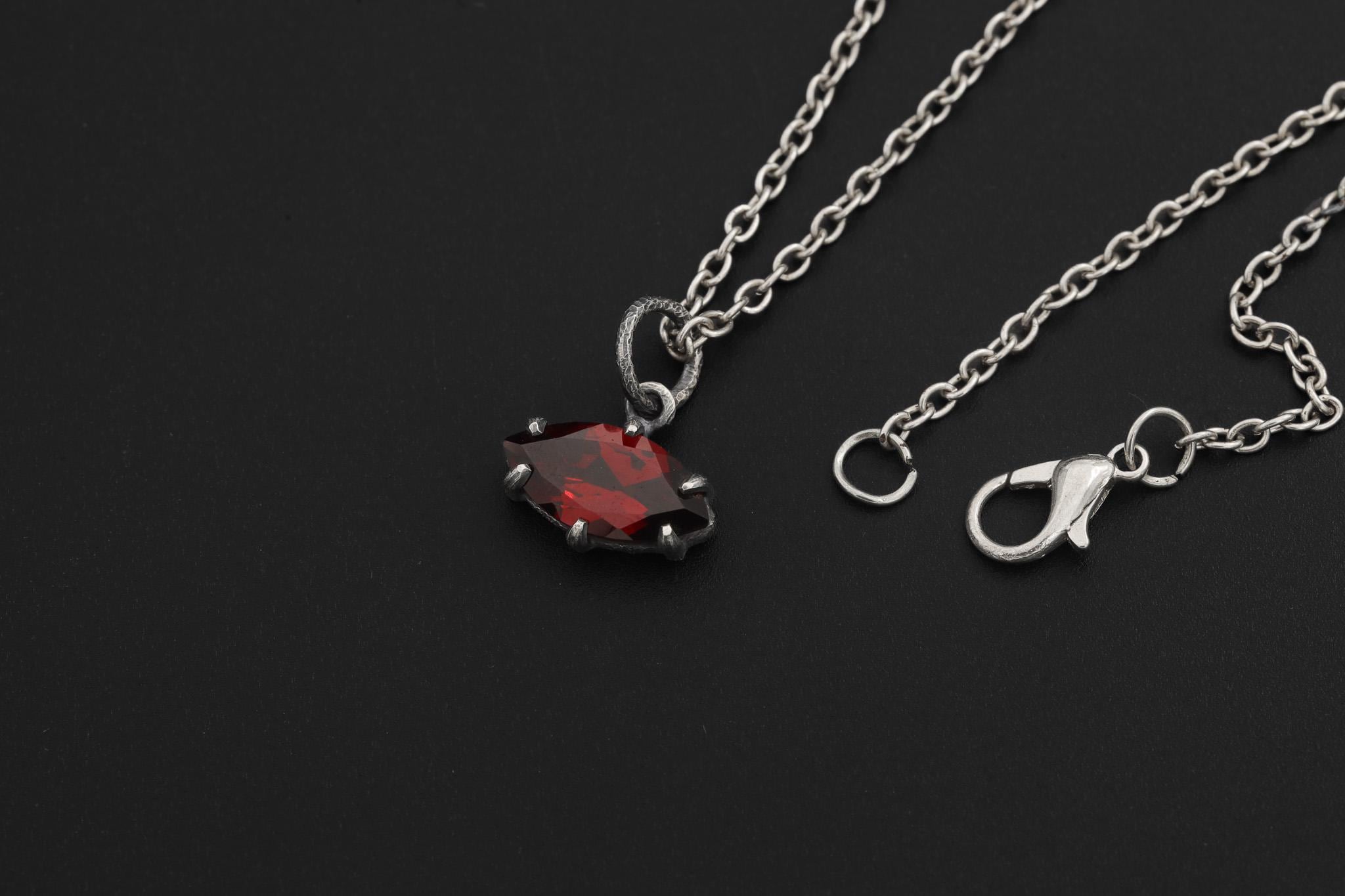 Garnet Marquise Pendant 925 Sterling Silver Sand Textured Oxidized Claw Necklace Root Chakra January Birthstone Gift
