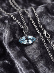 Claw Set Blue Topaz Eye Pendant 925 Sterling Silver Marquise Faceted Necklace Oxidized Sand Texture Throat Chakra December Birthstone Gift