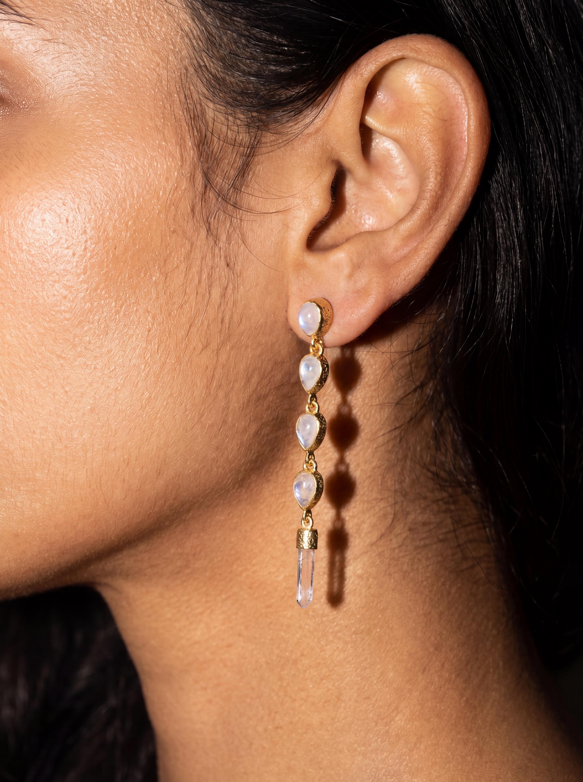 Blue Moonstone Quartz Drop Earrings, Gold Plated Sterling Silver