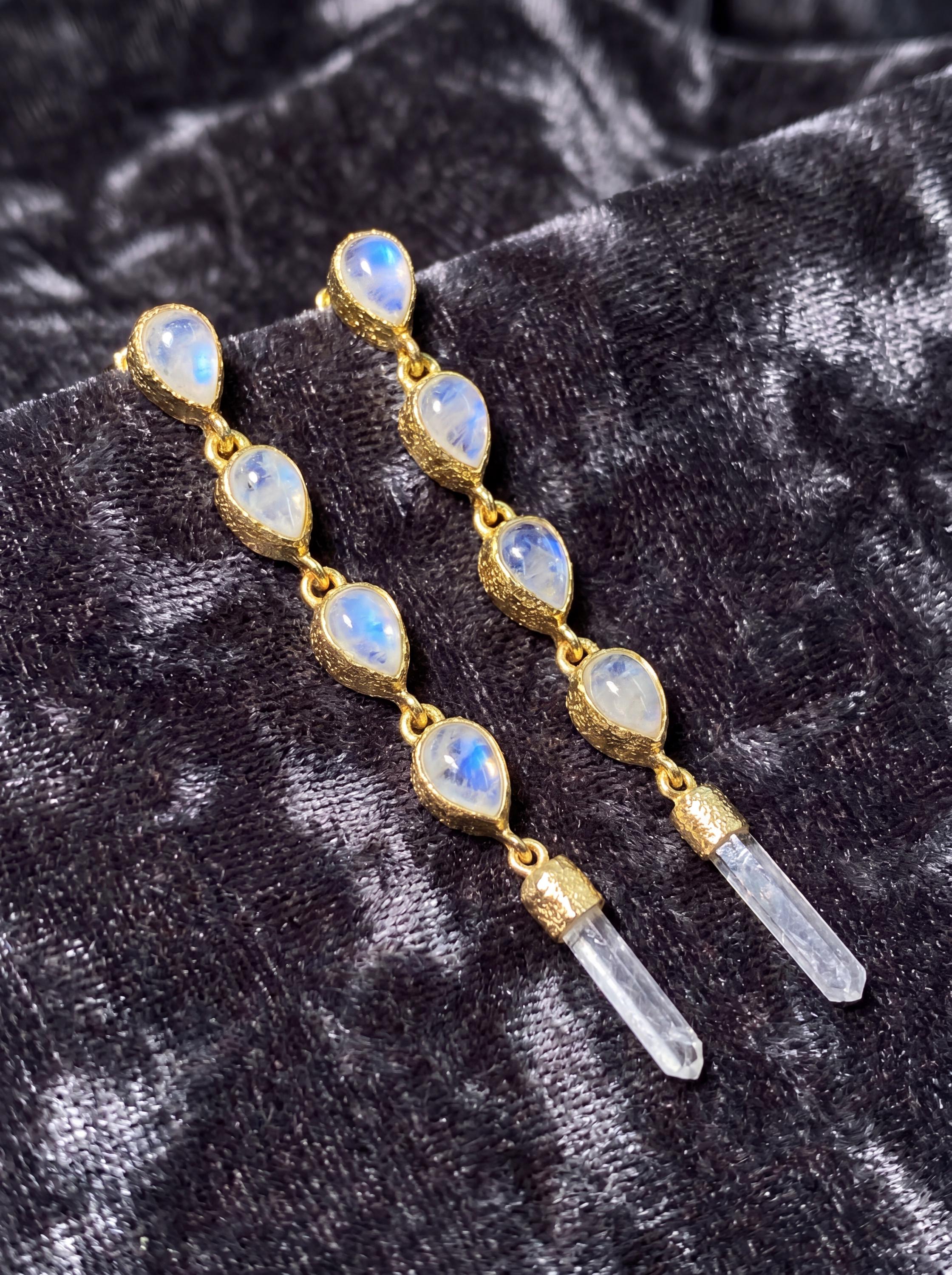 Blue Moonstone Quartz Drop Earrings, Gold Plated Sterling Silver