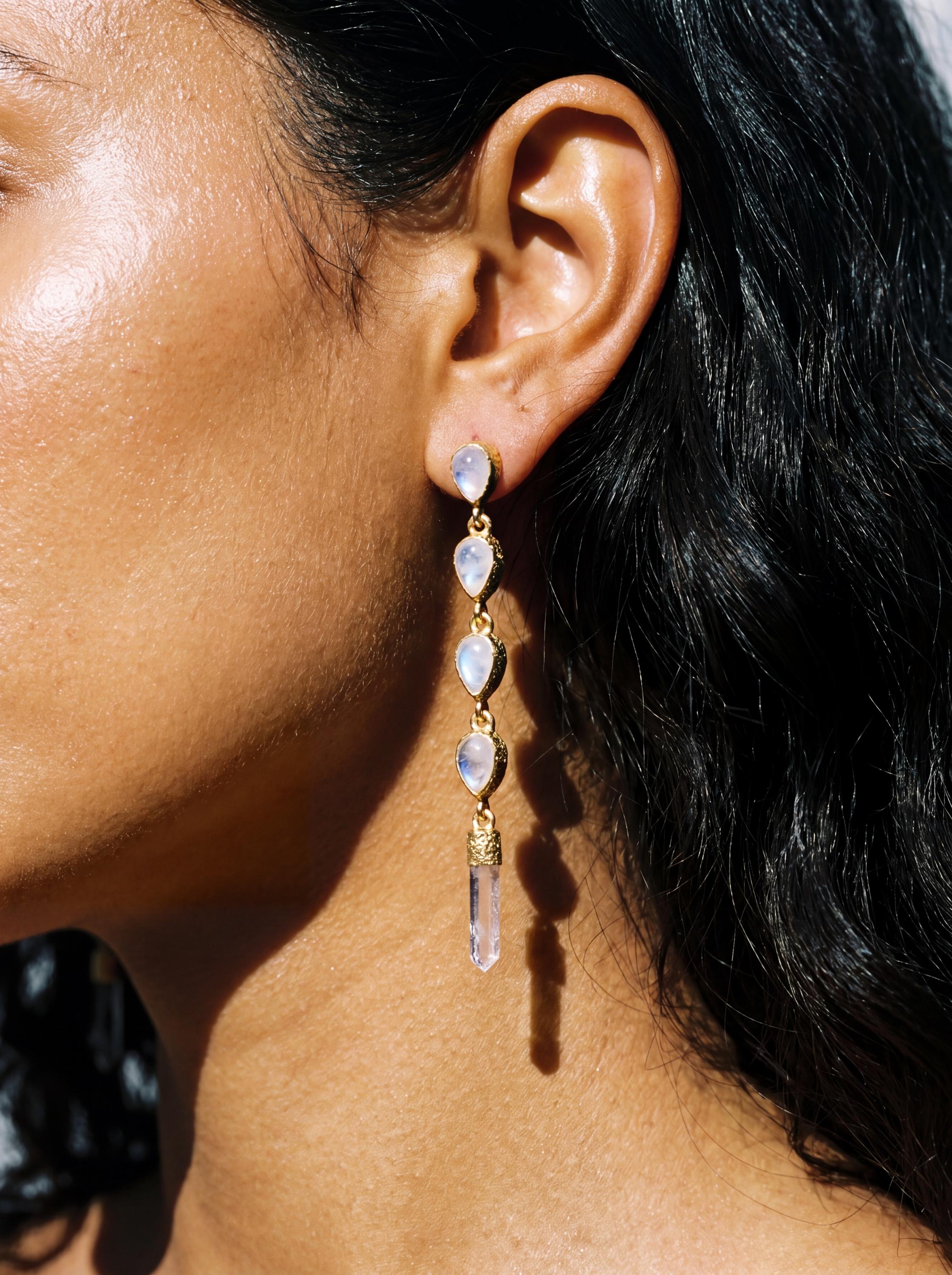 Blue Moonstone Quartz Drop Earrings, Gold Plated Sterling Silver