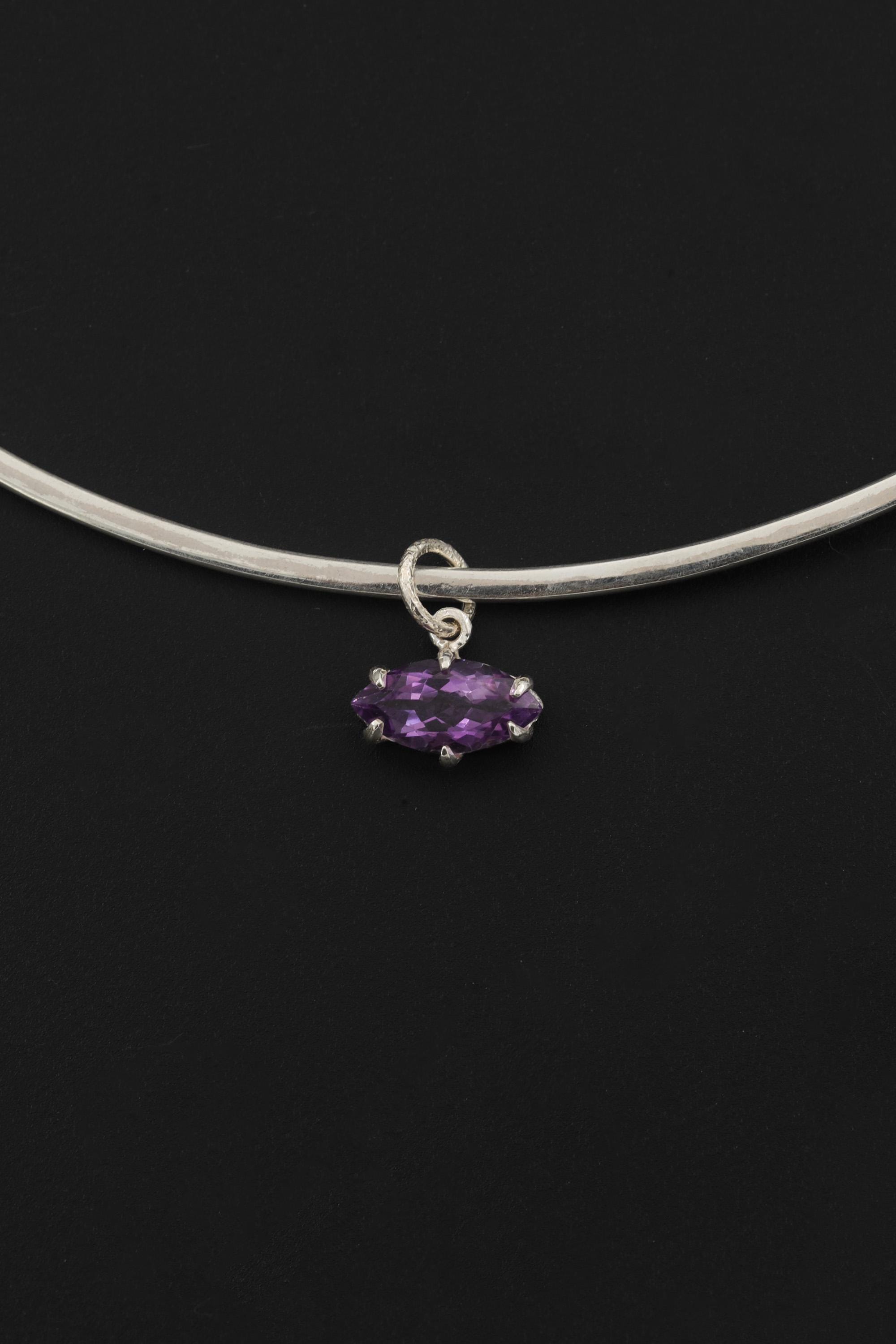 Amethyst Eye Pendant 925 Sterling Silver Claw Set High Shine Marquise Necklace Crown Third Eye Chakra Pisces Gift