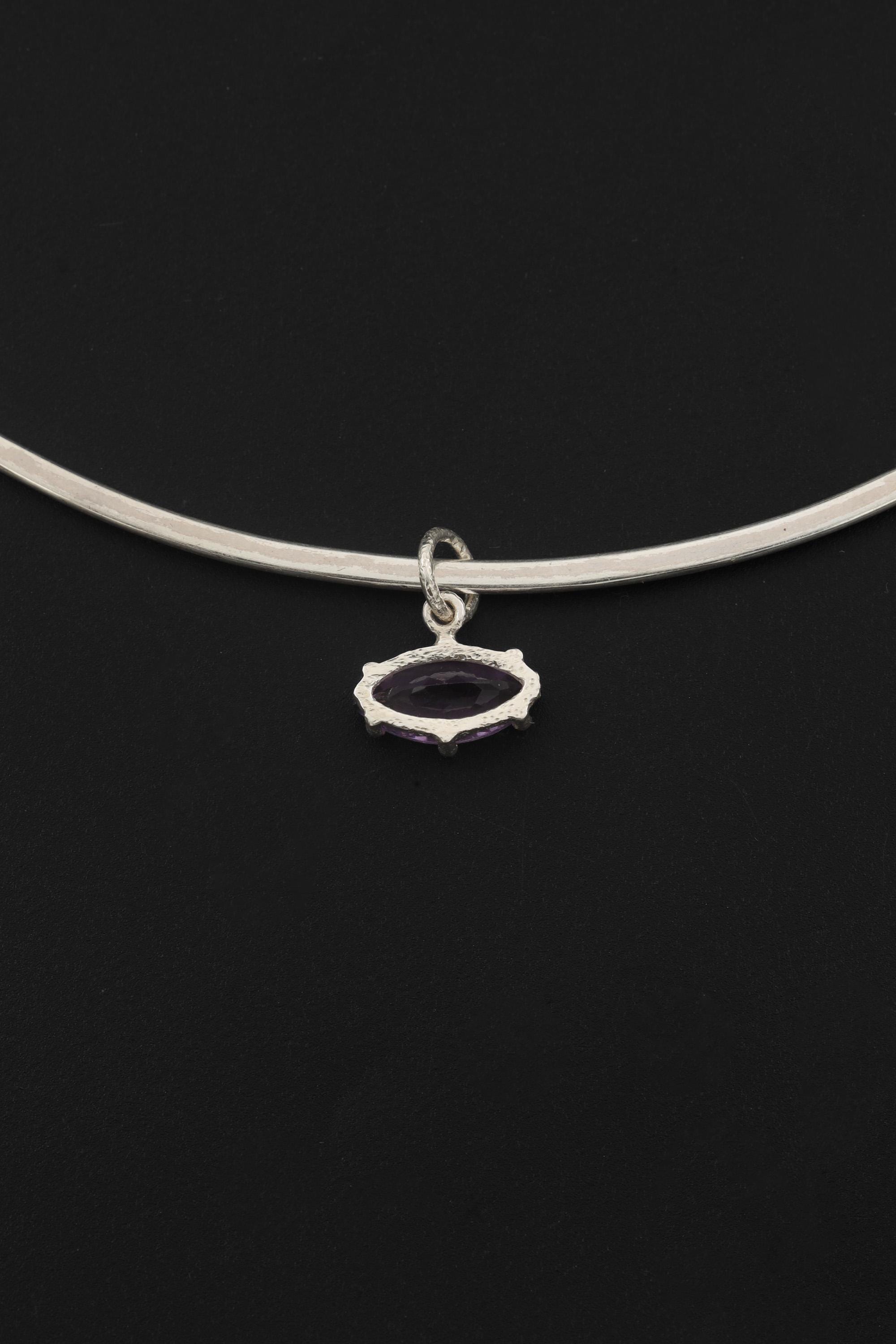 Amethyst Eye Pendant 925 Sterling Silver Claw Set High Shine Marquise Necklace Crown Third Eye Chakra Pisces Gift