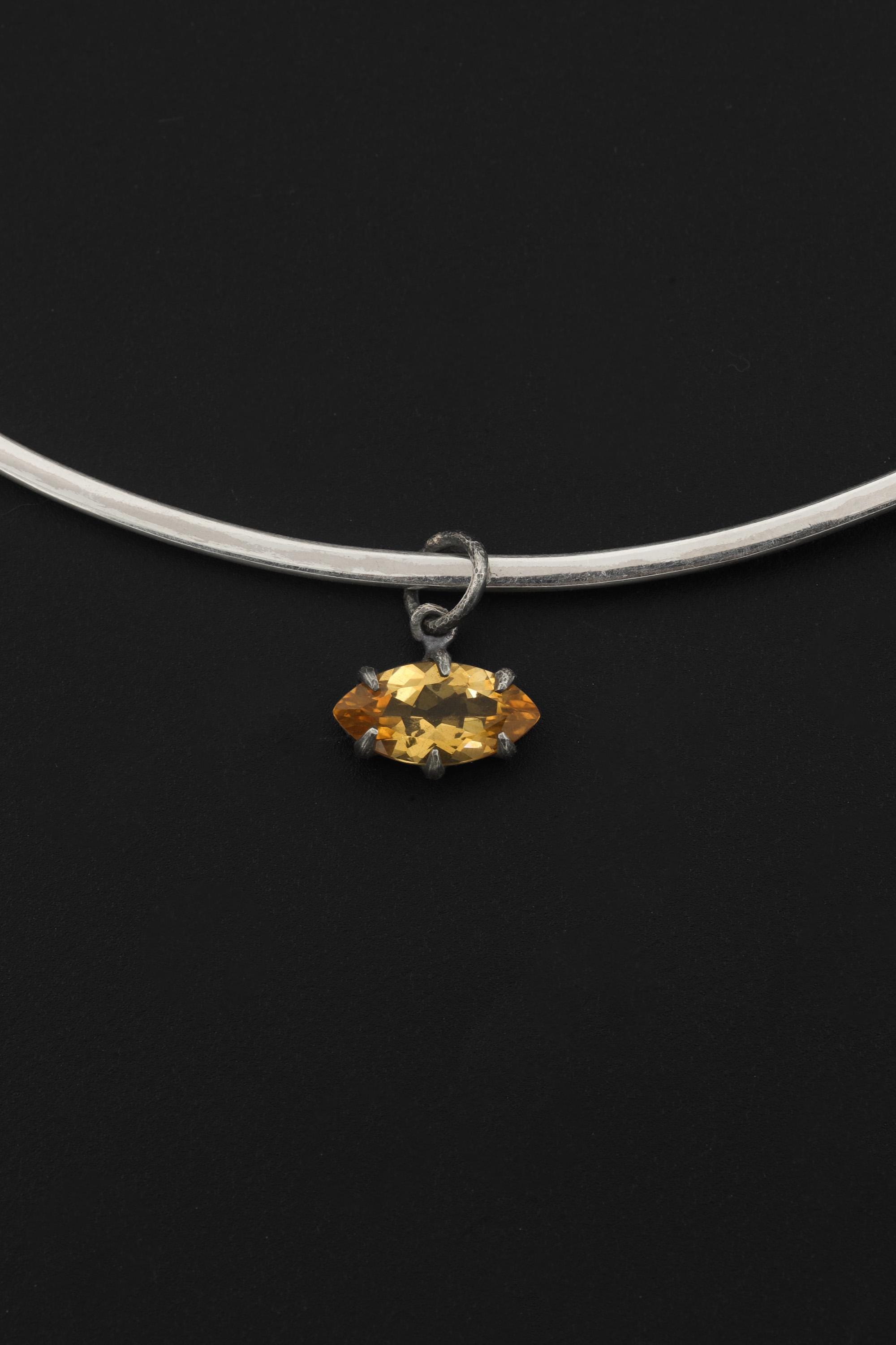 Faceted Marquise Citrine Pendant, 925 Sterling Silver Sand Texture Claw Set Talisman, Solar Plexus Gemstone, Oxidized Gift