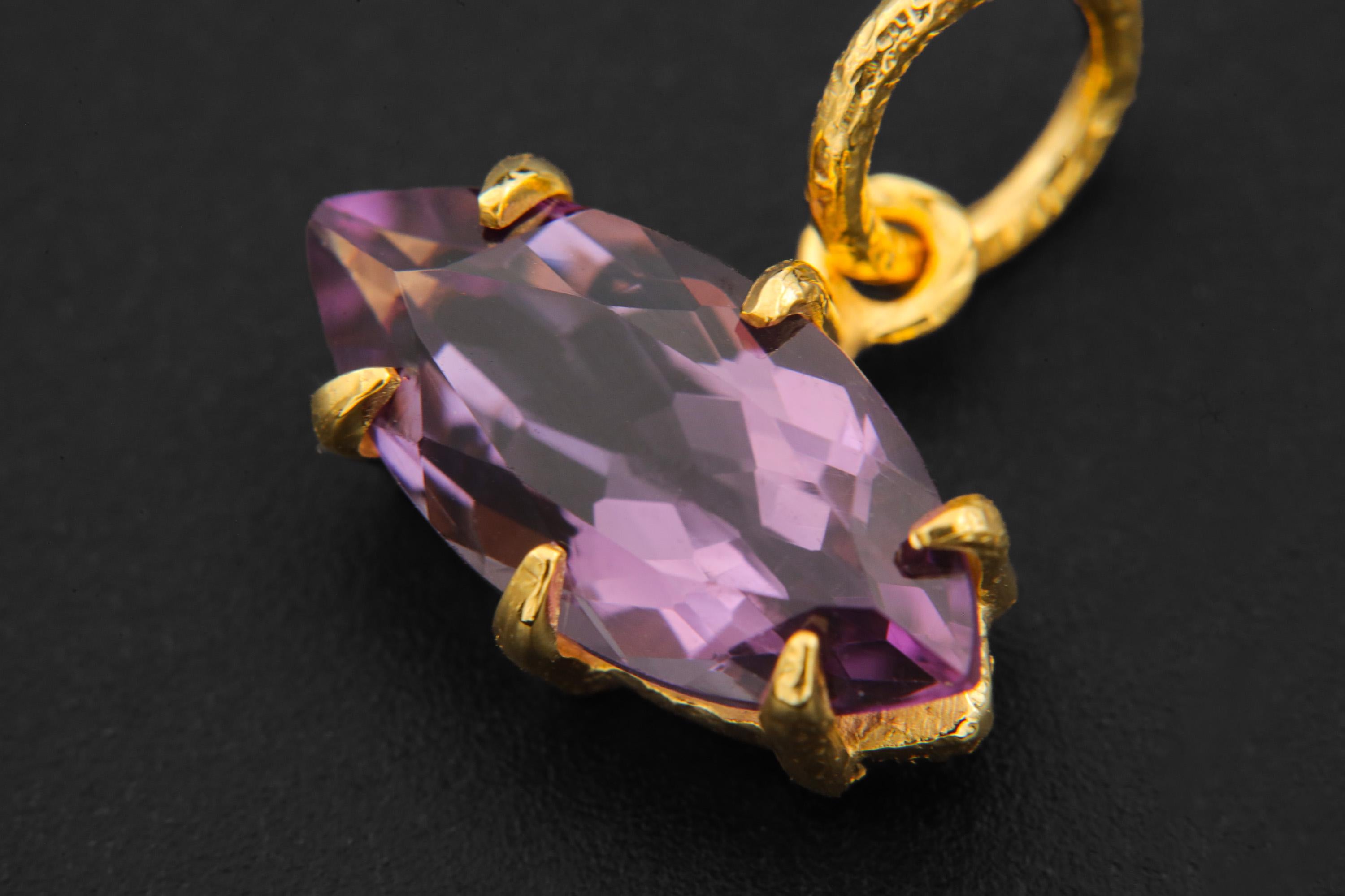 Amethyst Eye Pendant 925 Sterling Silver 18k Gold Plated Marquise Claw Set Sand Textured Necklace Crown Third Eye Chakra Gift