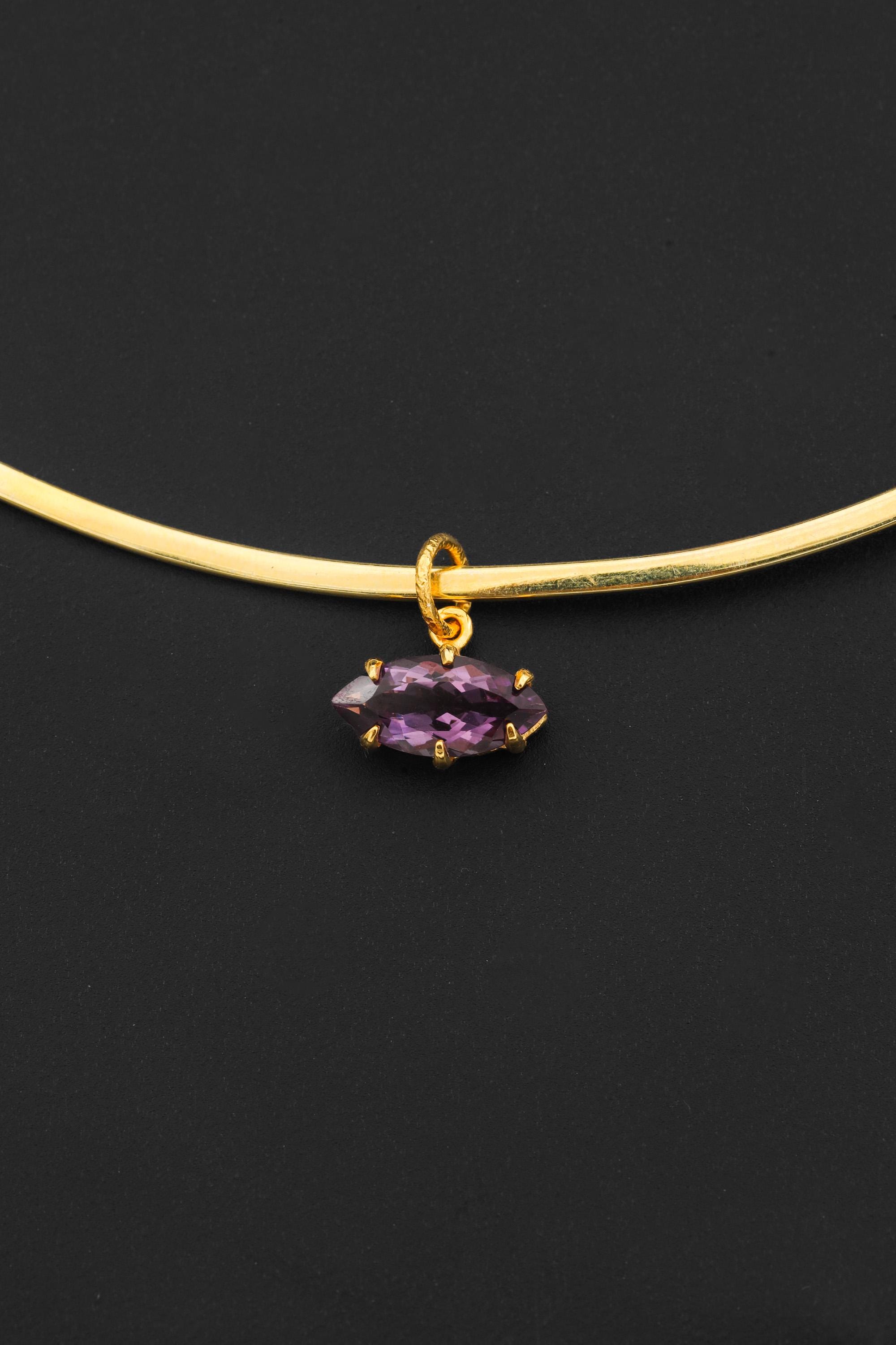 Amethyst Eye Pendant 925 Sterling Silver 18k Gold Plated Marquise Claw Set Sand Textured Necklace Crown Third Eye Chakra Gift