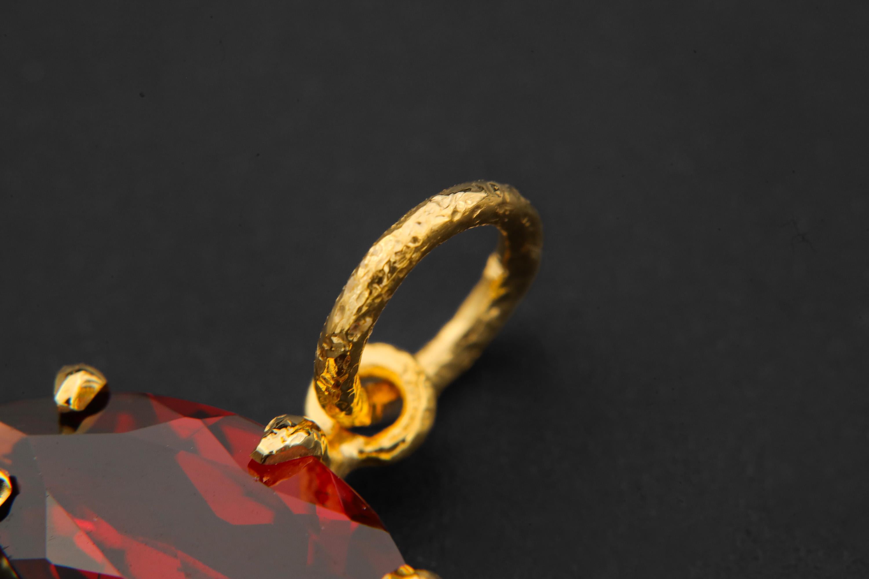 Garnet Pendant 925 Sterling Silver 18k Gold Plated Sand Textured Claw Set Marquise Necklace Root Chakra January Birthstone Gift