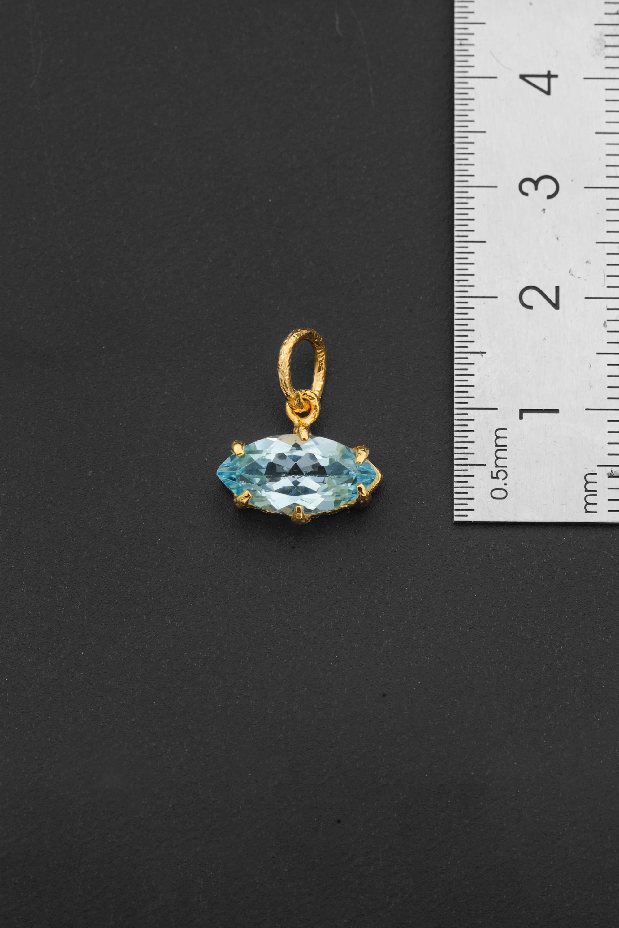 Faceted Blue Topaz Pendant 925 Silver Gold Plated Eye Shape Crystal Necklace Sagittarius Scorpio Jewelry