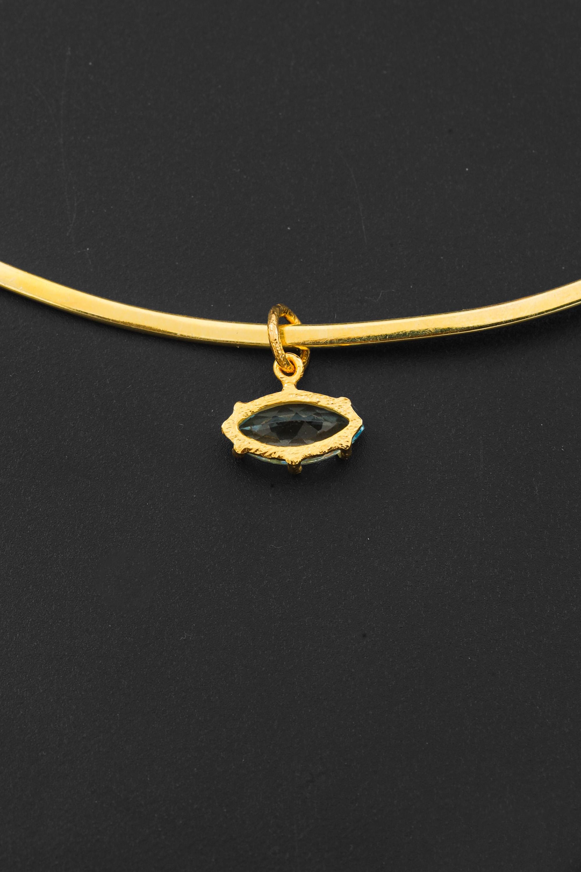 Faceted Blue Topaz Pendant 925 Silver Gold Plated Eye Shape Crystal Necklace Sagittarius Scorpio Jewelry