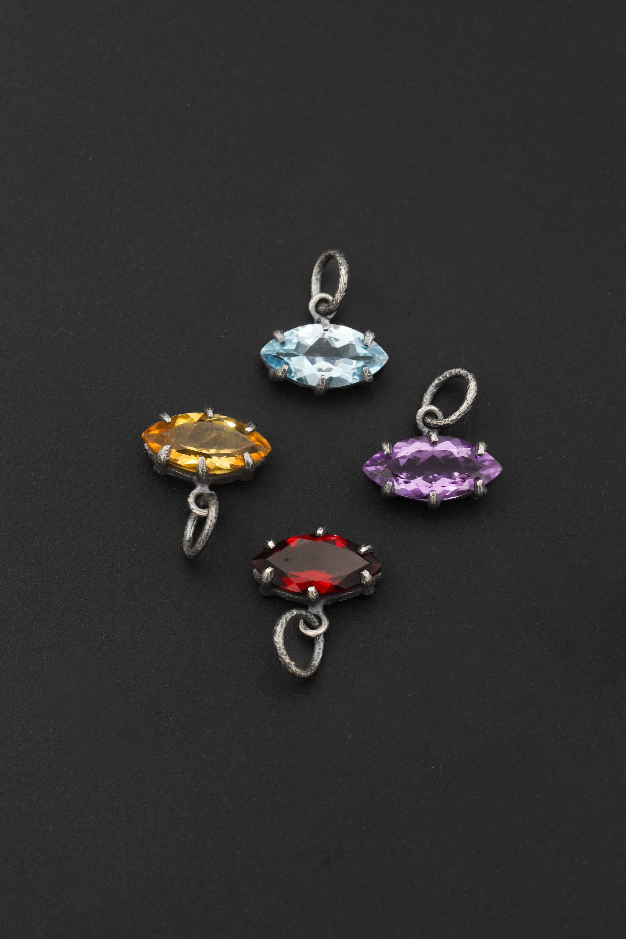 Amethyst Eye Pendant, Oxidized 925 Silver, Sand Texture
