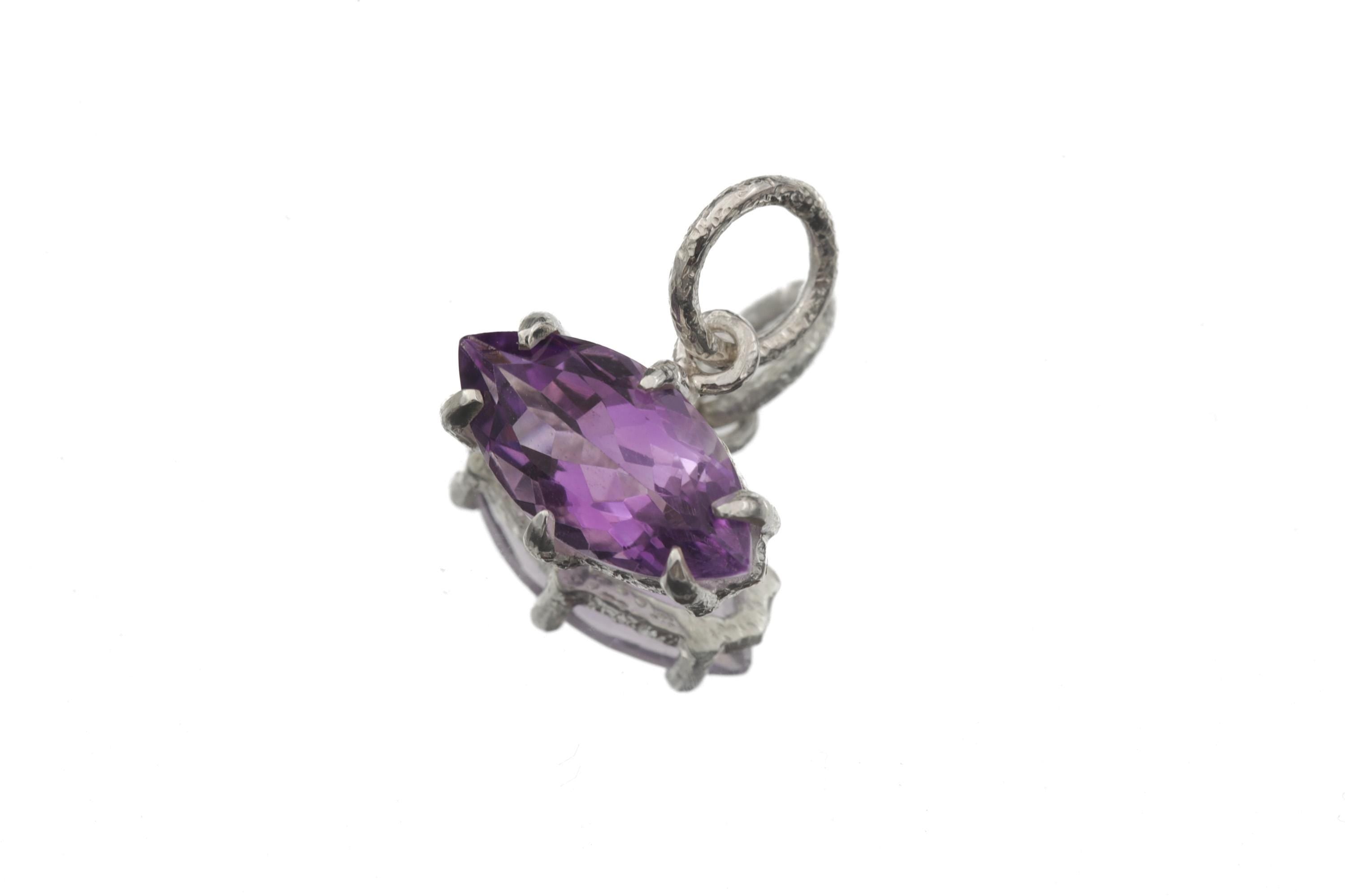 Amethyst Eye Pendant 925 Sterling Silver Claw Set High Shine Marquise Necklace Crown Third Eye Chakra Pisces Gift