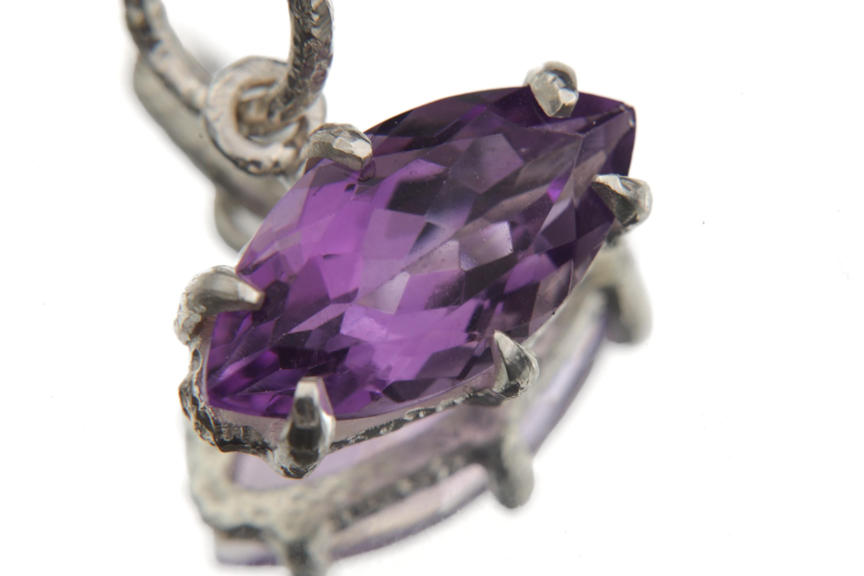 Amethyst Eye Pendant 925 Sterling Silver Claw Set High Shine Marquise Necklace Crown Third Eye Chakra Pisces Gift