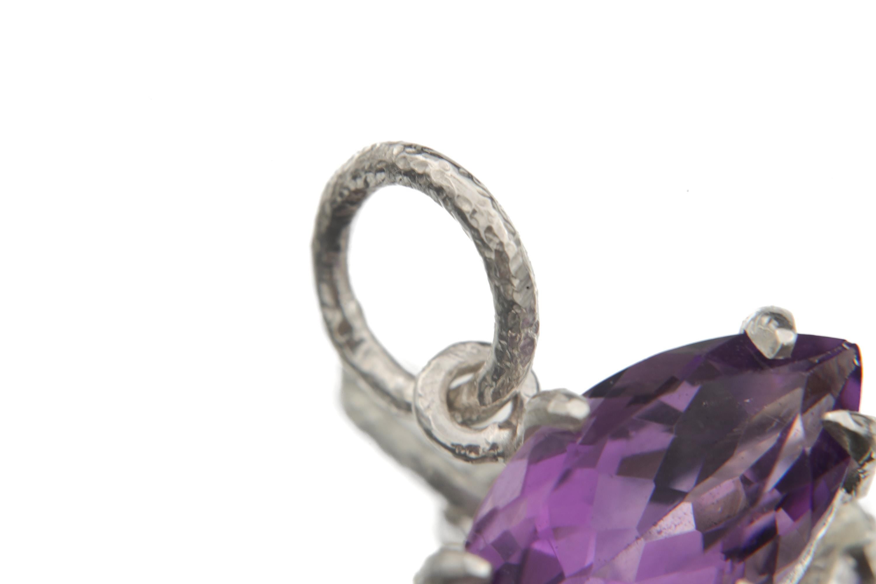 Amethyst Eye Pendant 925 Sterling Silver Claw Set High Shine Marquise Necklace Crown Third Eye Chakra Pisces Gift