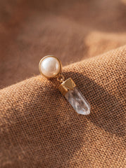 South Sea Pearl & Himalayan Quartz Dangle Studs - Gold Plated Sterling Silver