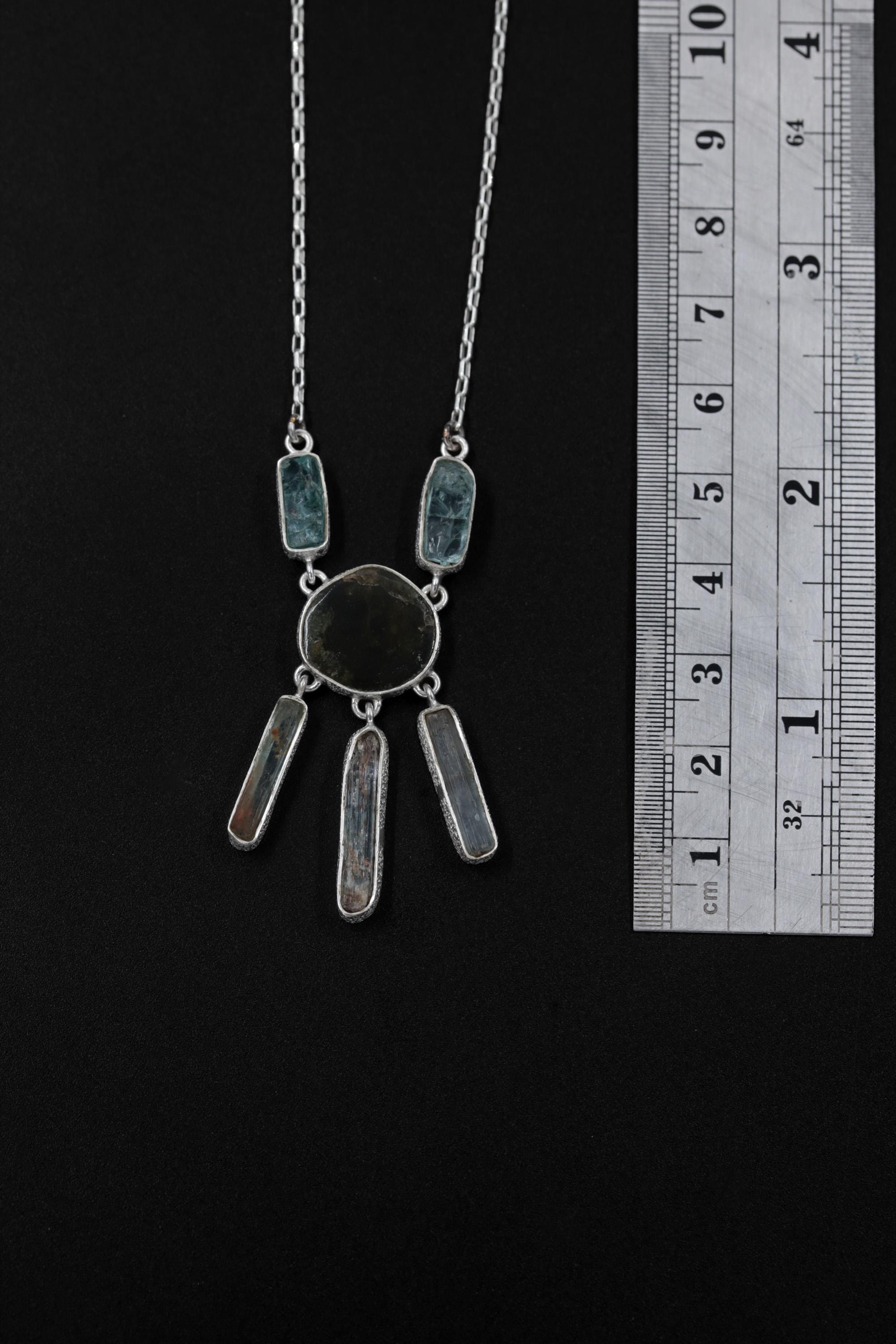 Tourmaline Apatite Aquamarine Necklace, 925 Silver Box Chain, Handmade