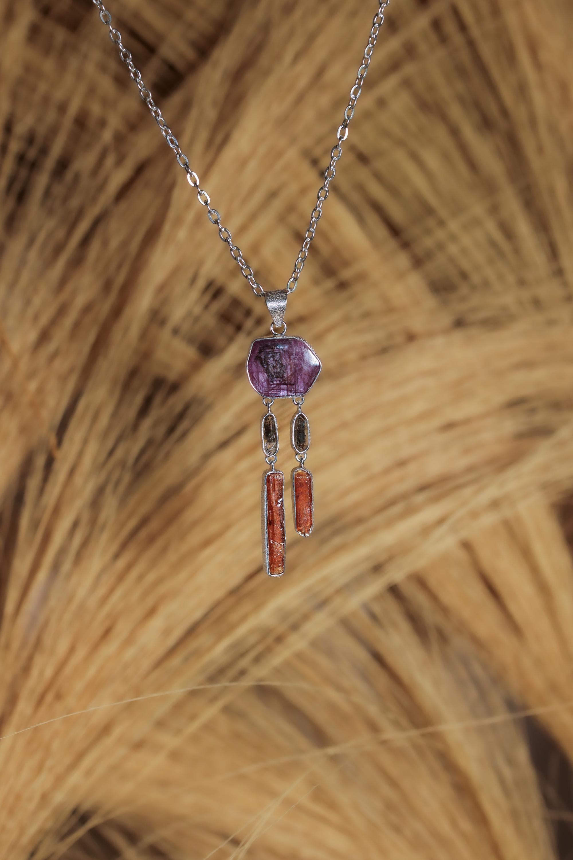 Raw Ruby Kyanite Quartz Pendant, 925 Sterling Silver Dreamcatcher Talisman