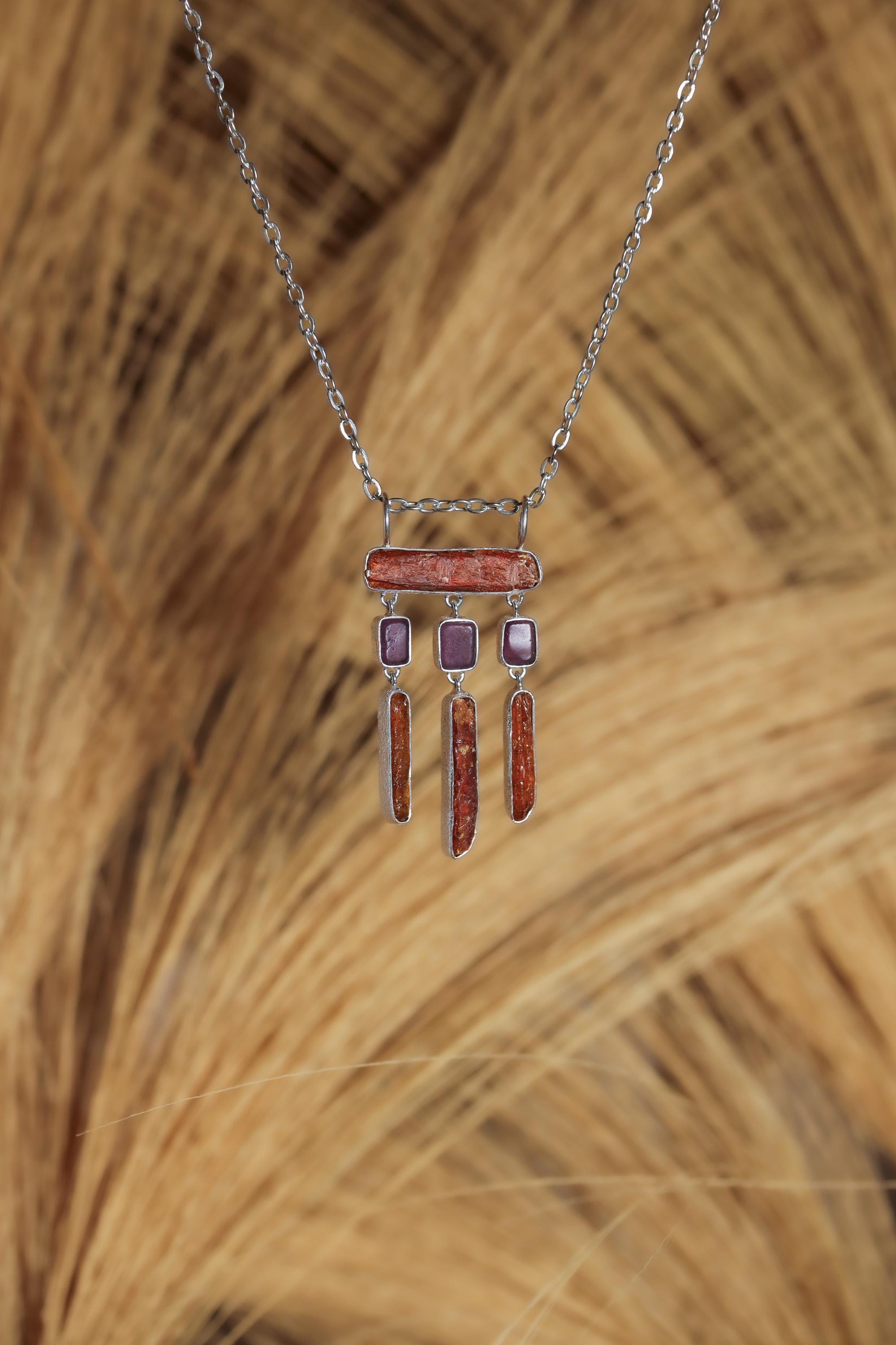 Red Kyanite Amethyst Pendant: 925 Sterling Silver Amulet