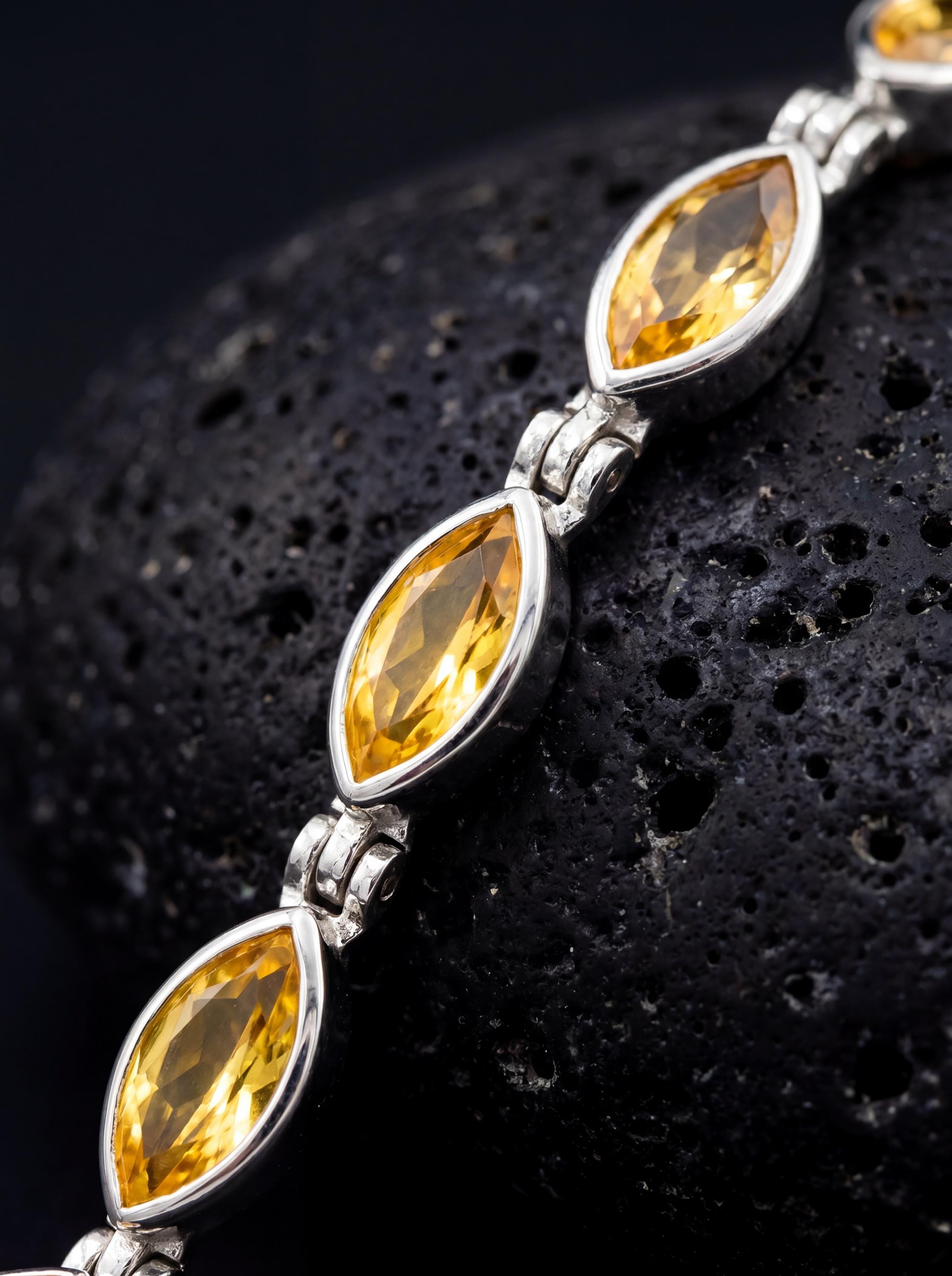 Citrine Bracelet 925 Sterling Silver Natural Non Heat Treated Faceted Marquise Gemstone Solar Plexus Chakra Jewelry Gift
