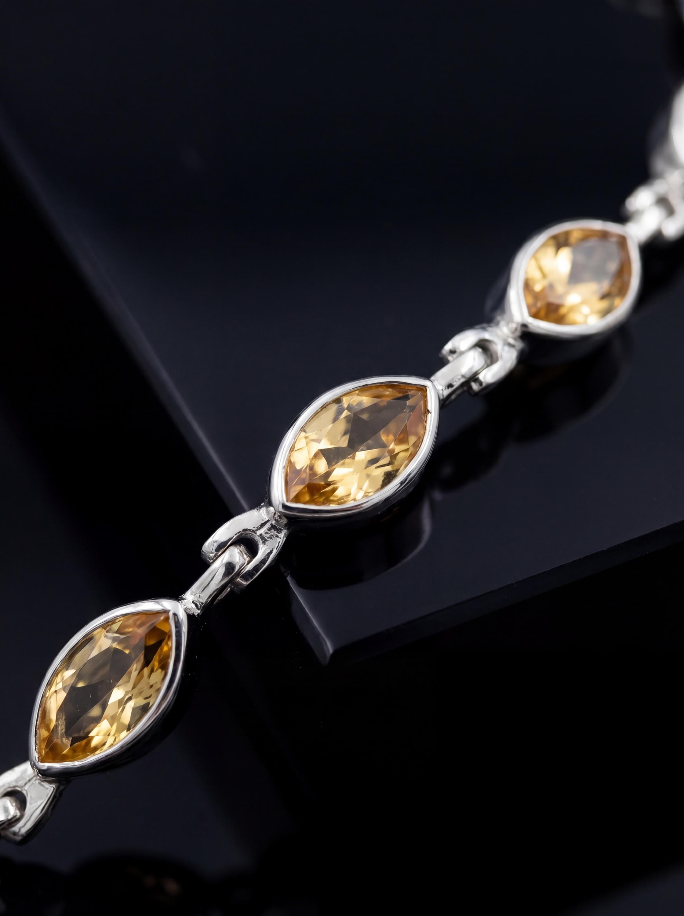 Citrine Bracelet 925 Sterling Silver Natural Non Heat Treated Faceted Marquise Gemstone Solar Plexus Chakra Jewelry Gift